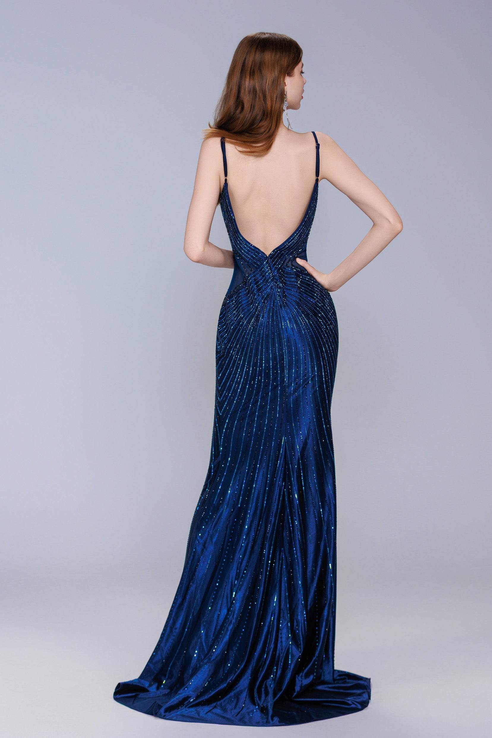 Sheath-Column Sweep-Brush Train Sequined Prom Dress CS1066