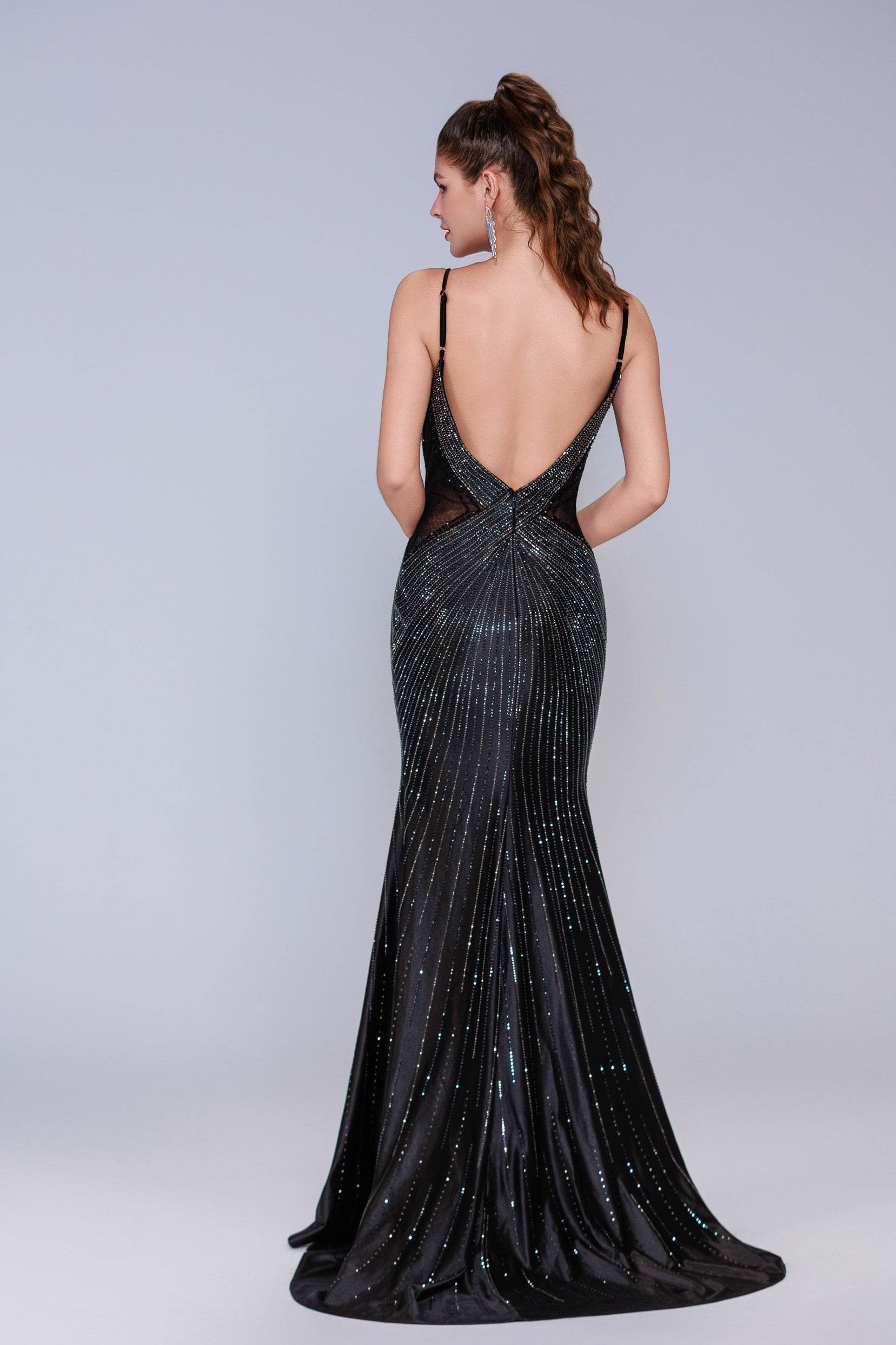 Sheath-Column Sweep-Brush Train Sequined Prom Dress CS1066
