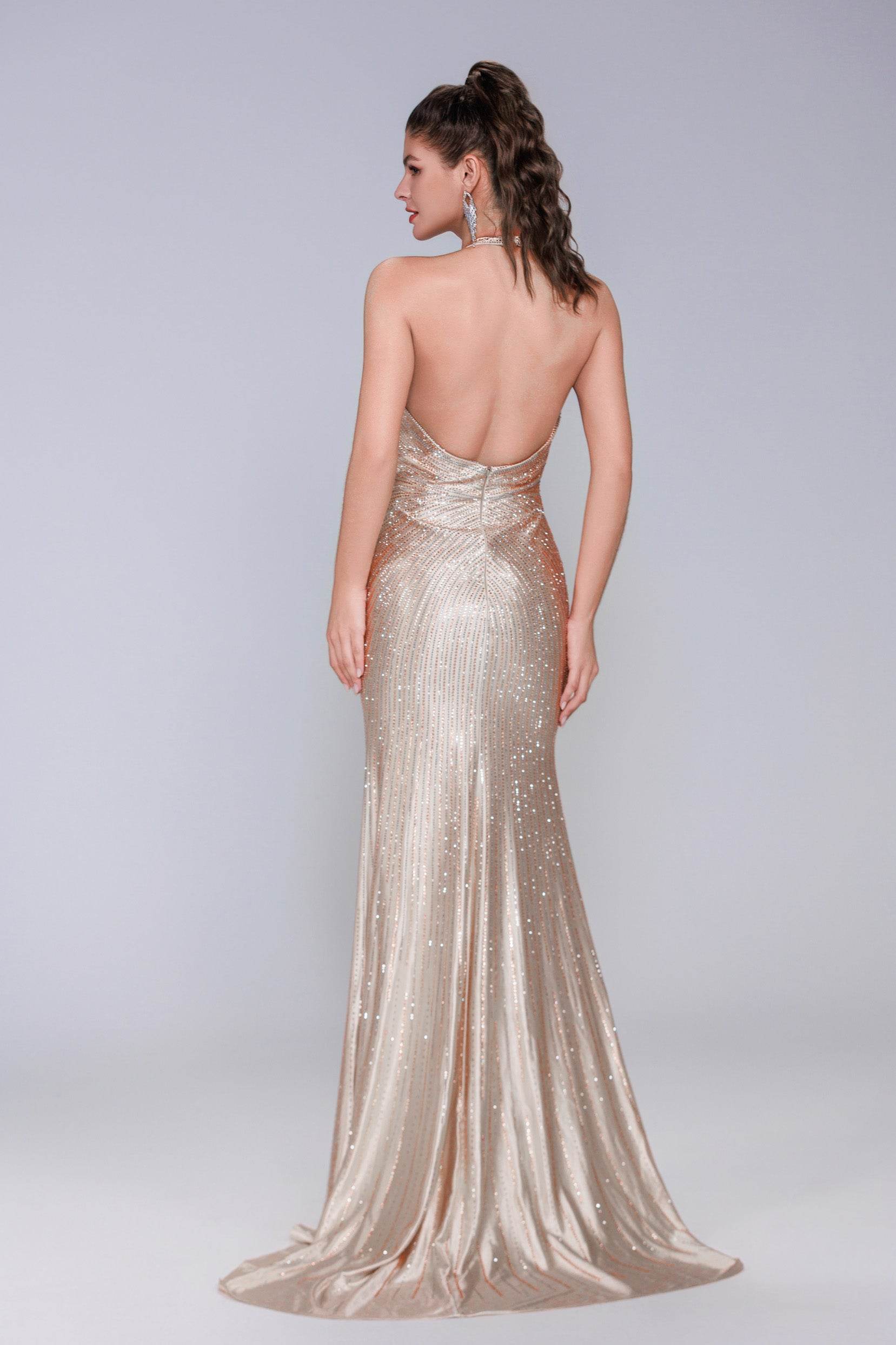 Sheath-Column Sweep-Brush Train Sequined Prom Dress CS1067