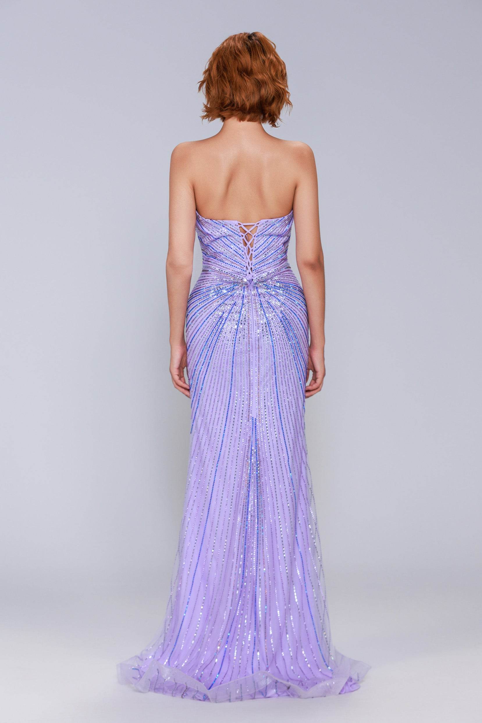 Sheath-Column Sweep-Brush Train Sequined Prom Dress CS1068