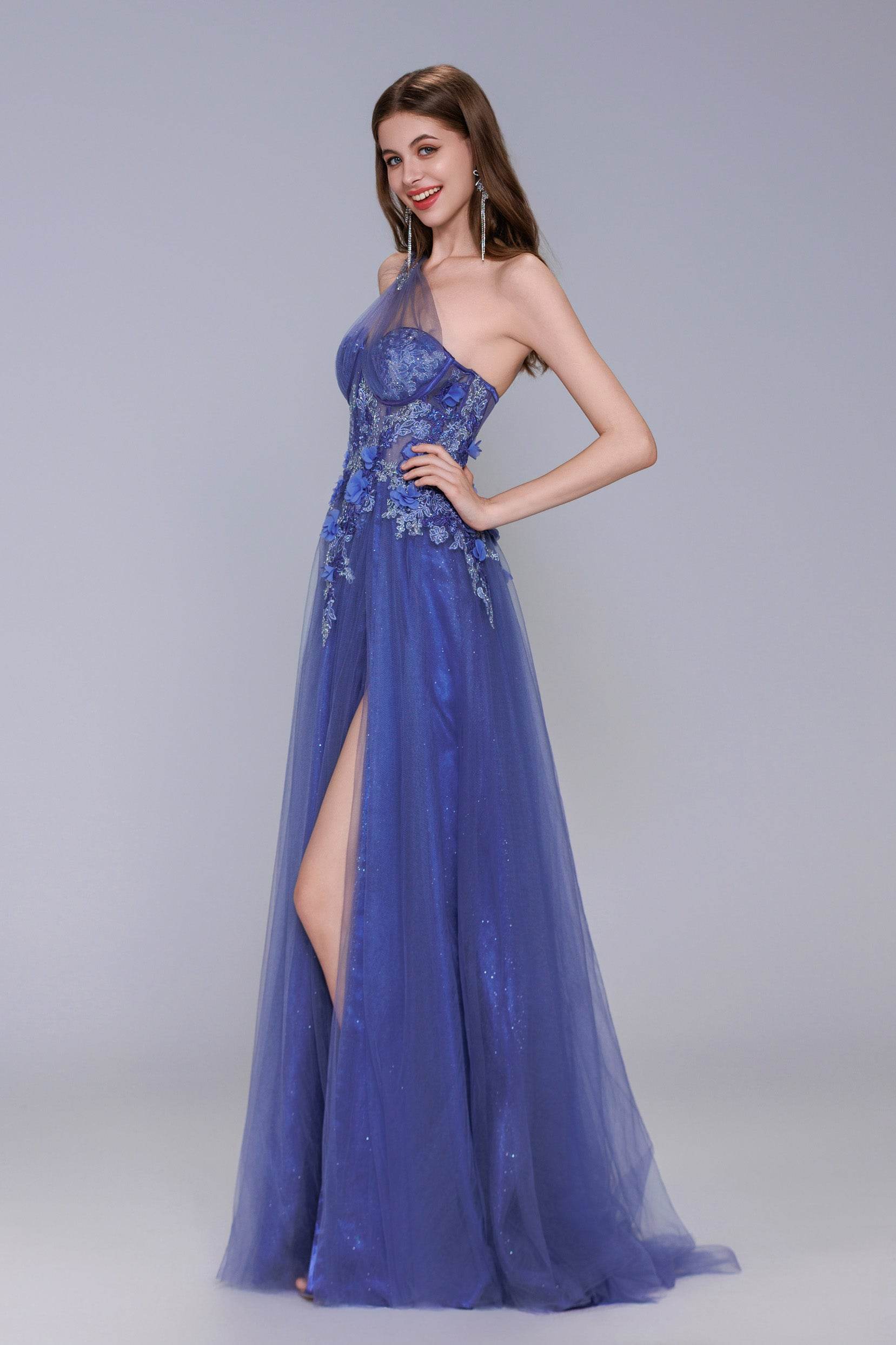 A-Line Sweep-Brush Train Tulle Prom Dress CS1069