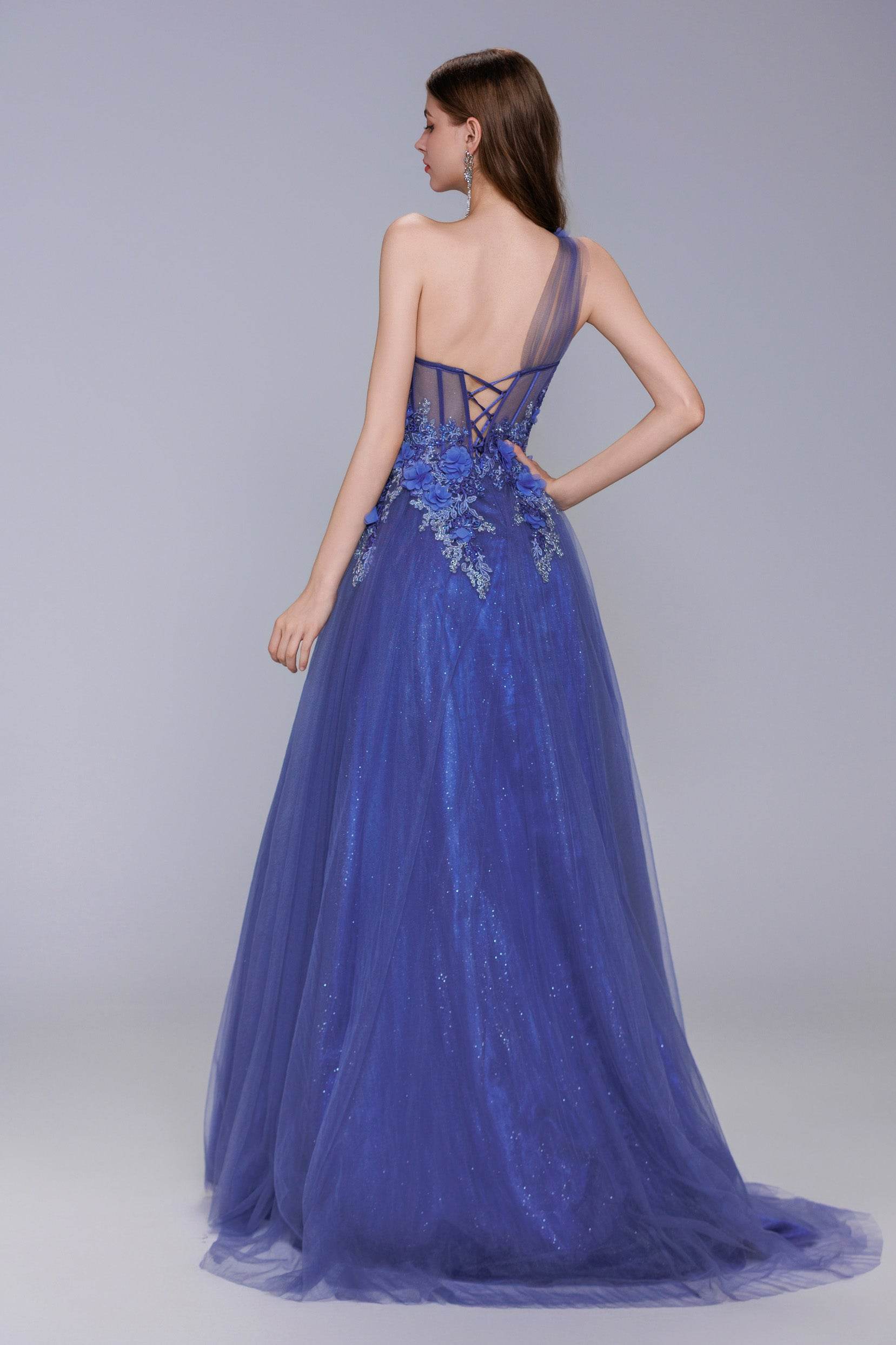 A-Line Sweep-Brush Train Tulle Prom Dress CS1069