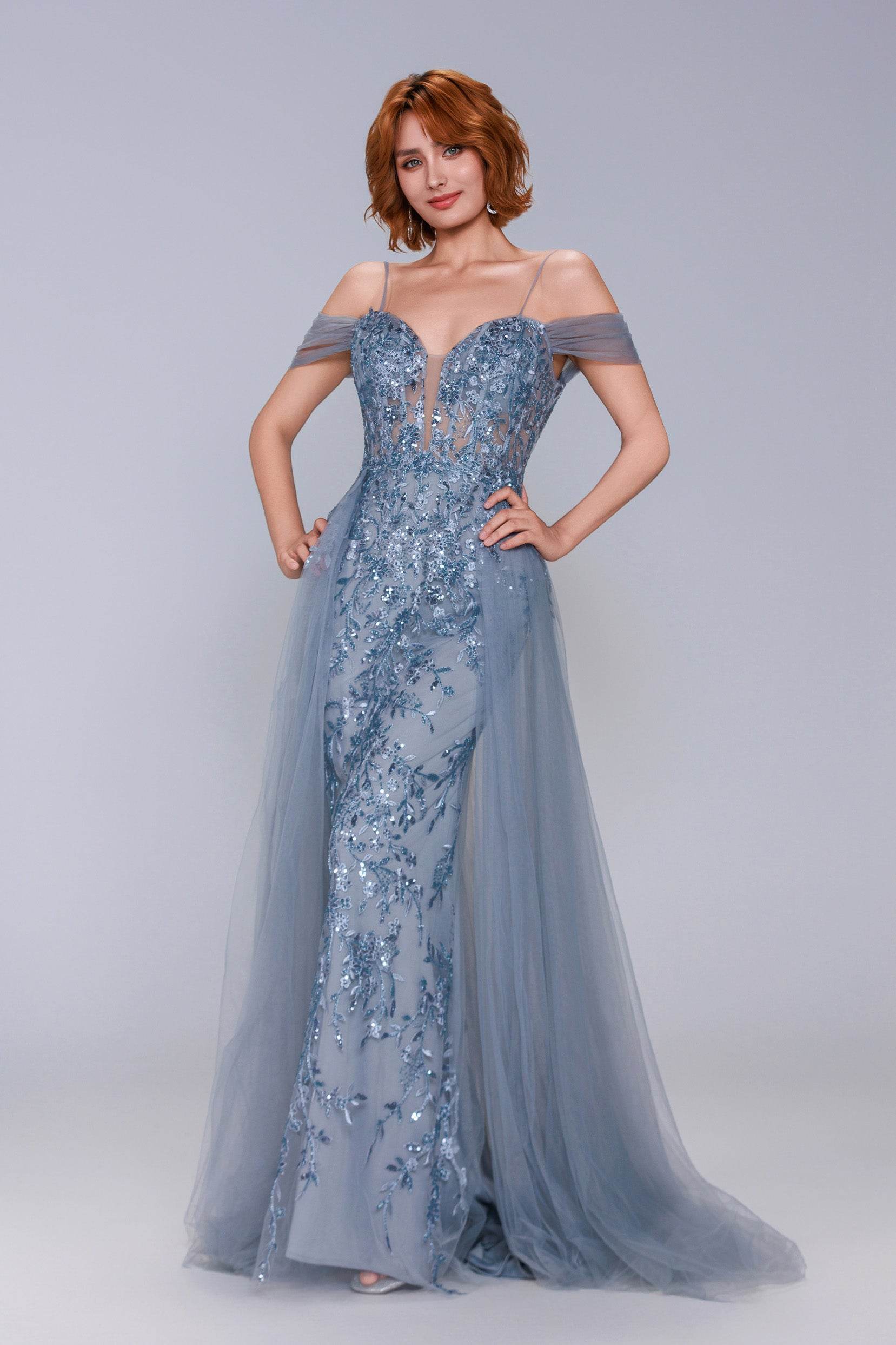 Sheath-Column Maxi Tulle Prom Dress CS1071