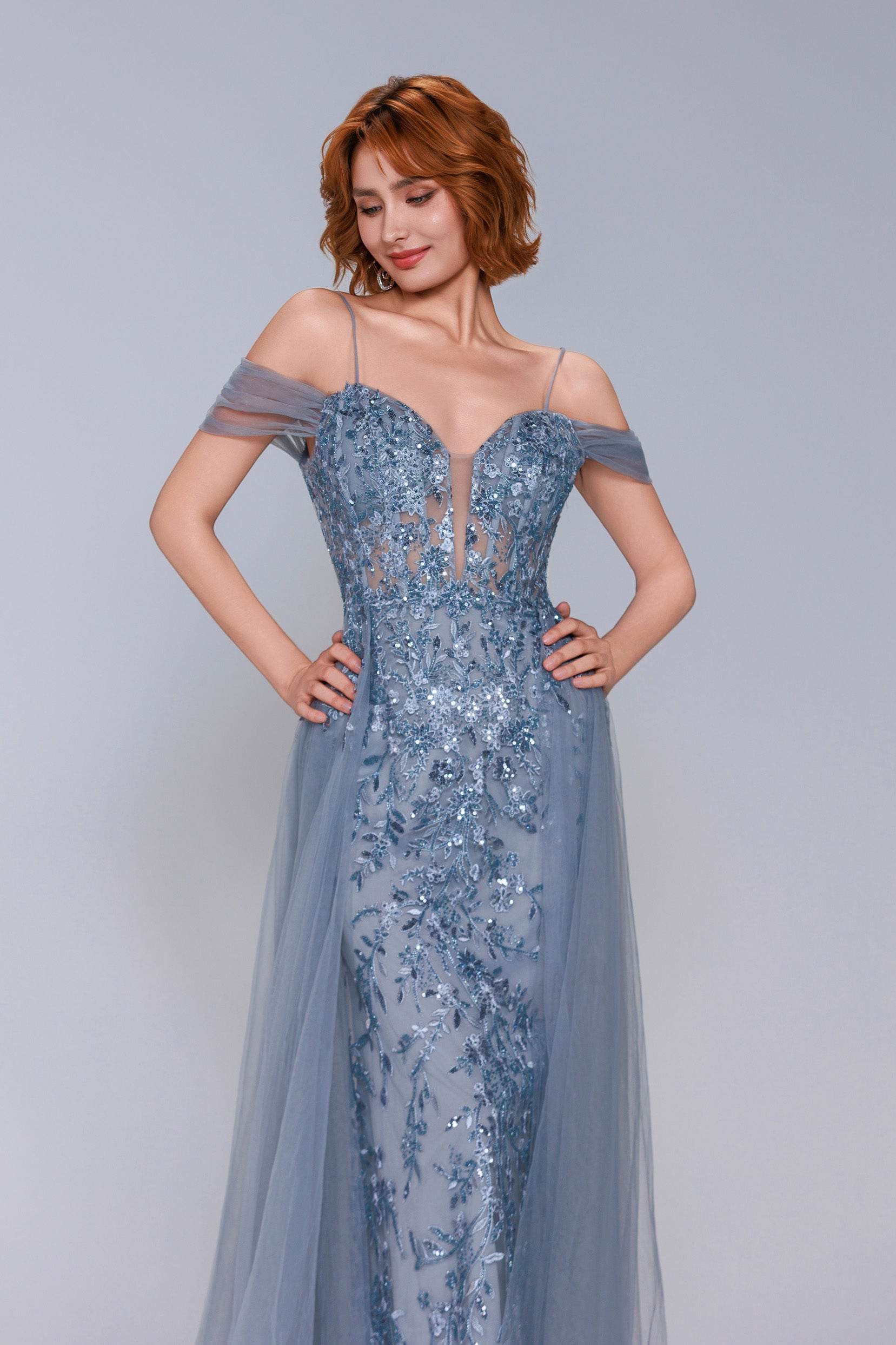 Sheath-Column Maxi Tulle Prom Dress CS1071