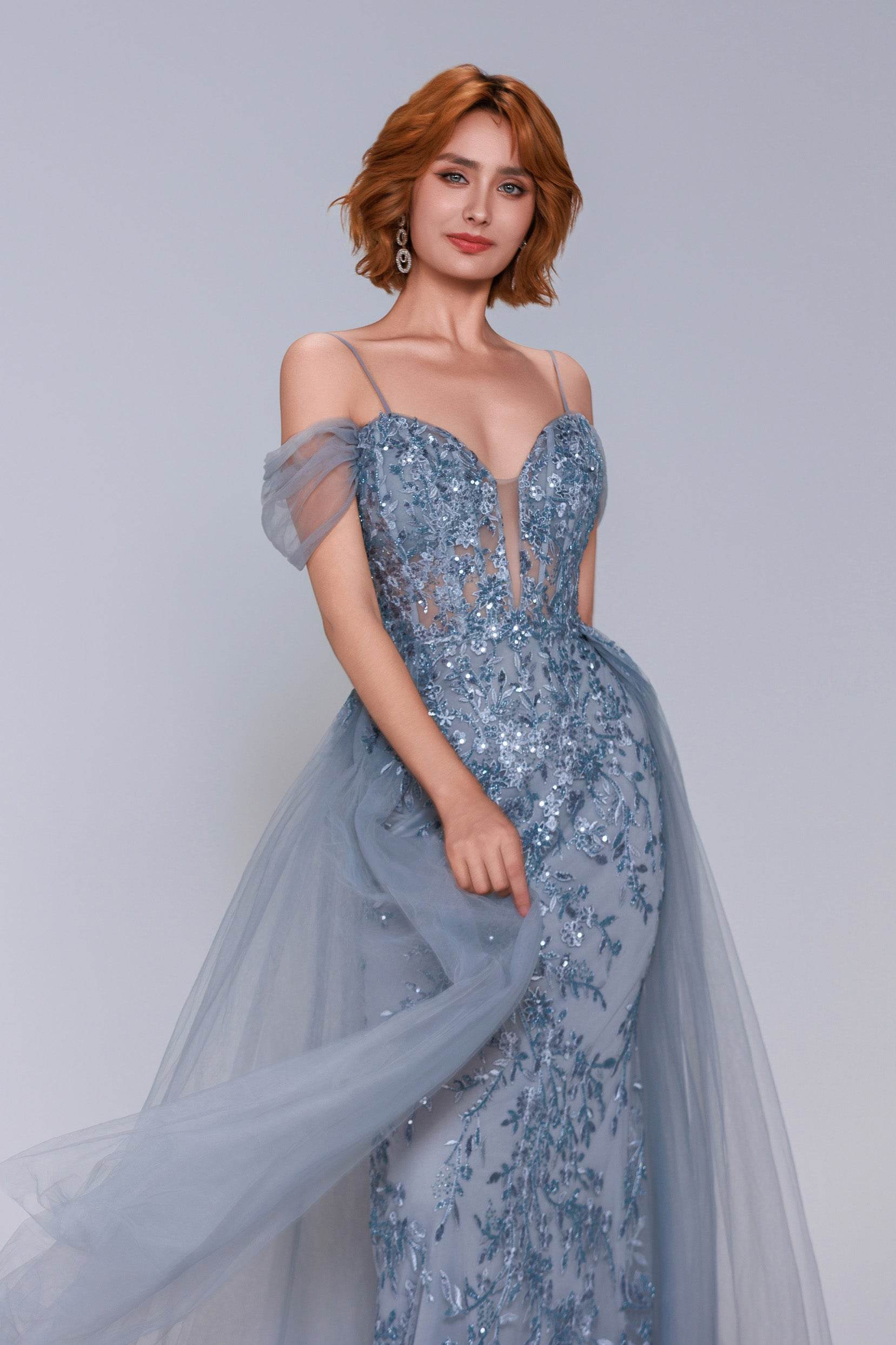 Sheath-Column Maxi Tulle Prom Dress CS1071