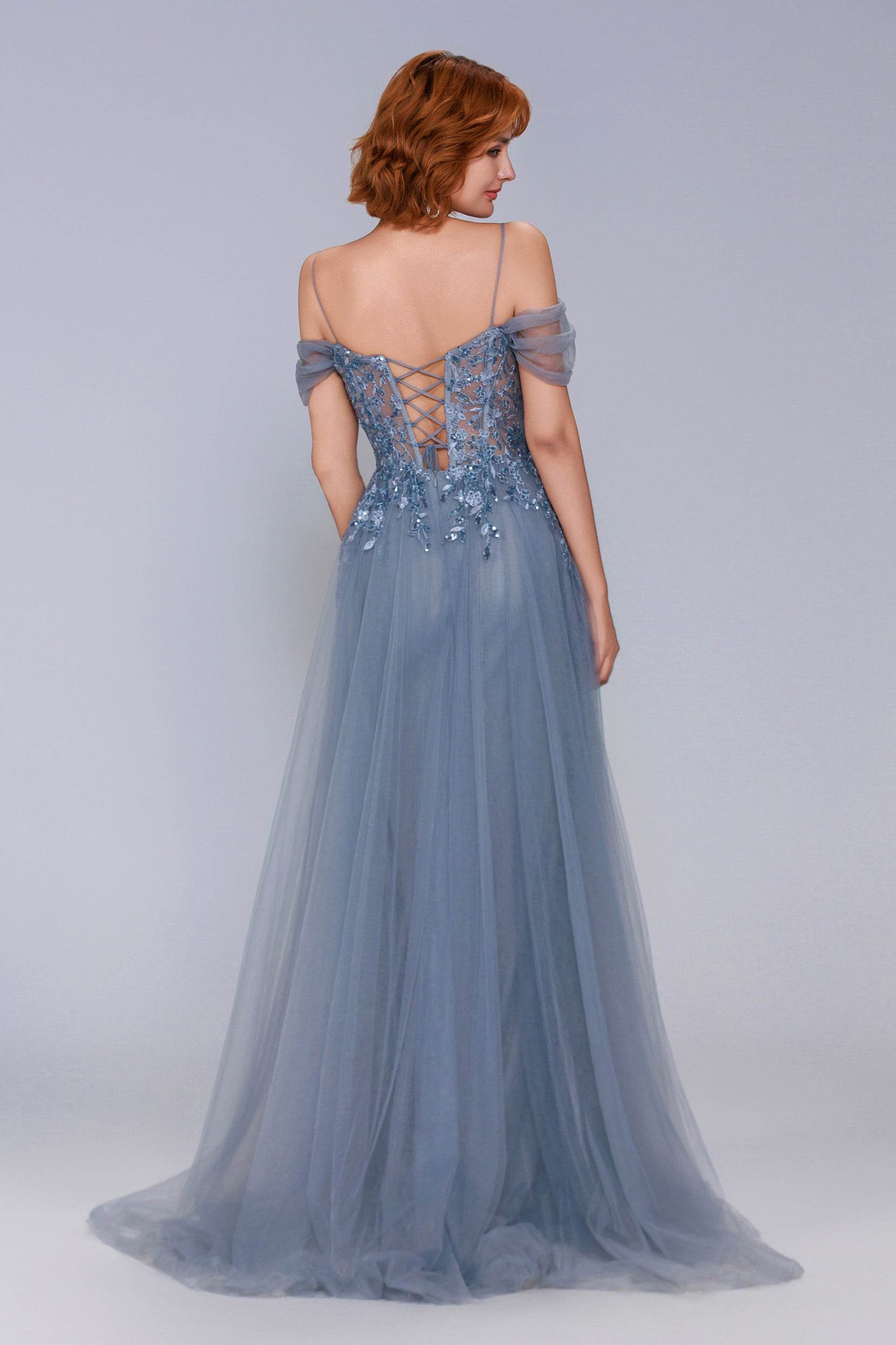 Sheath-Column Maxi Tulle Prom Dress CS1071