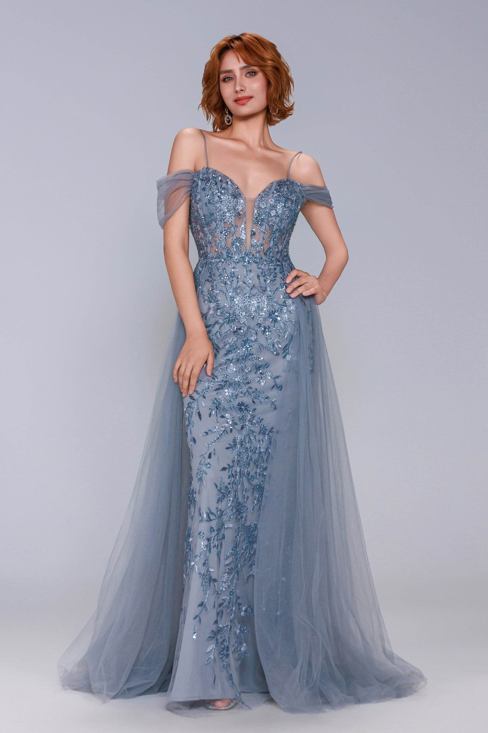 Sheath-Column Maxi Tulle Prom Dress CS1071