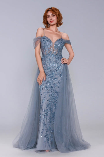 Sheath-Column Maxi Tulle Prom Dress CS1071