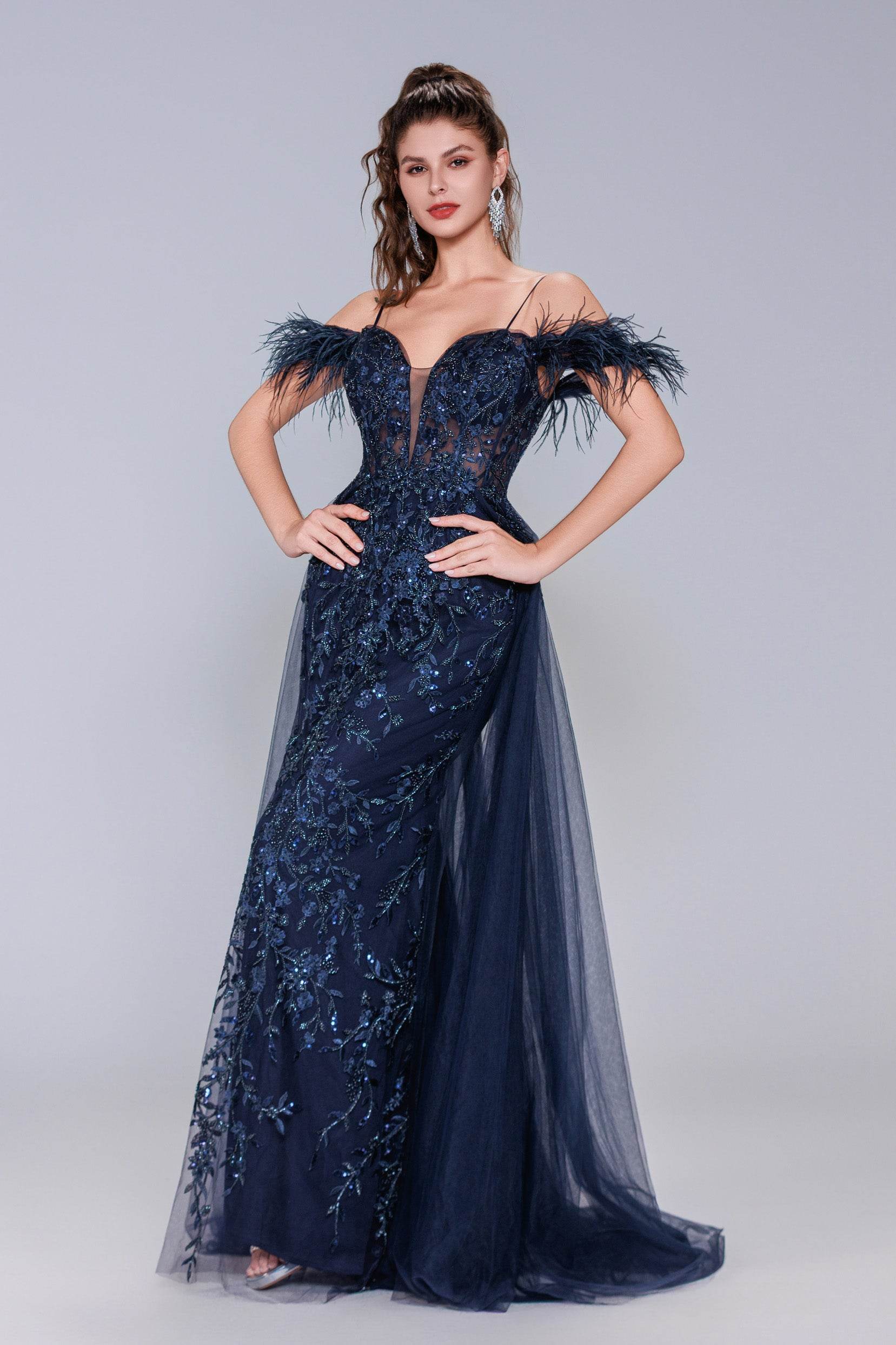 Sheath-Column Maxi Tulle Prom Dress CS1072