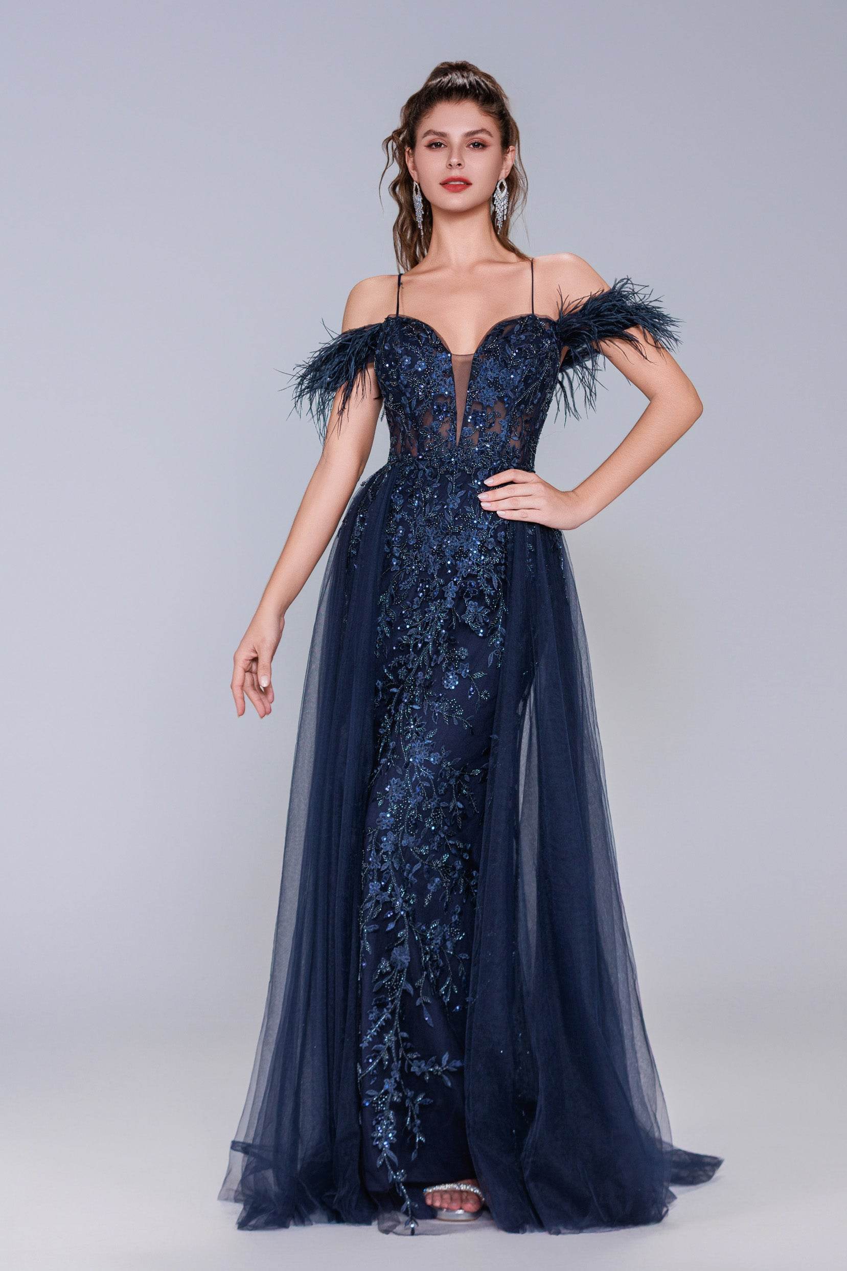 Sheath-Column Maxi Tulle Prom Dress CS1072