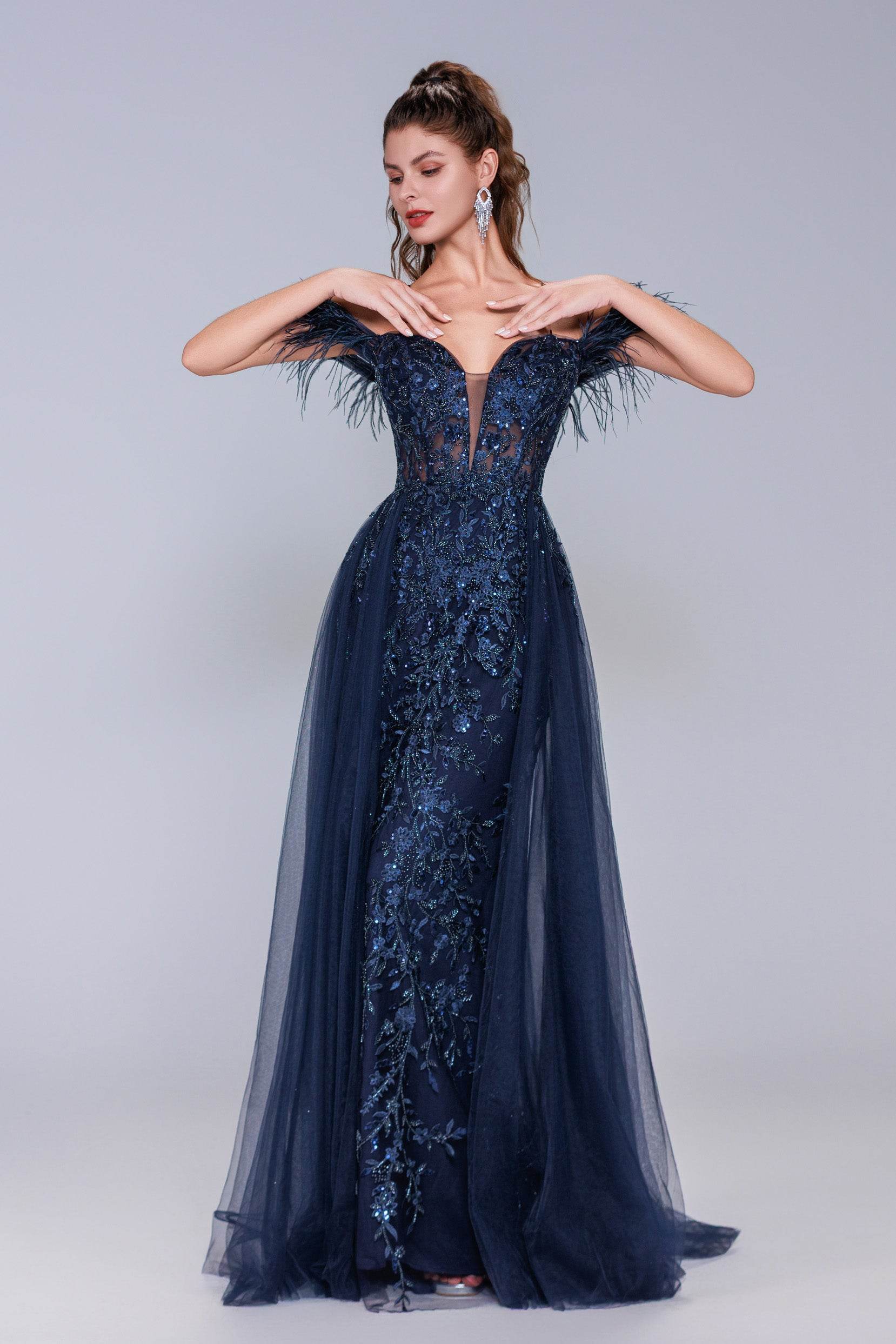 Sheath-Column Maxi Tulle Prom Dress CS1072