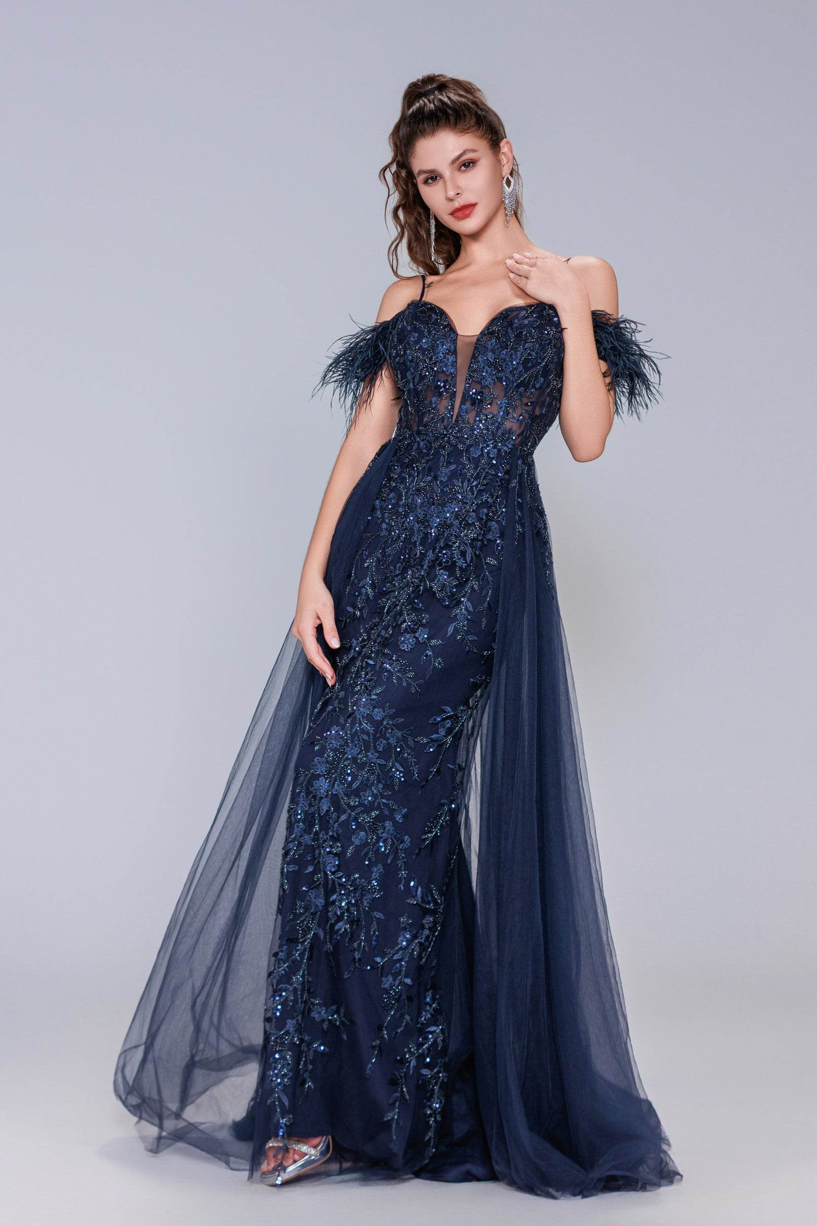 Sheath-Column Maxi Tulle Prom Dress CS1072