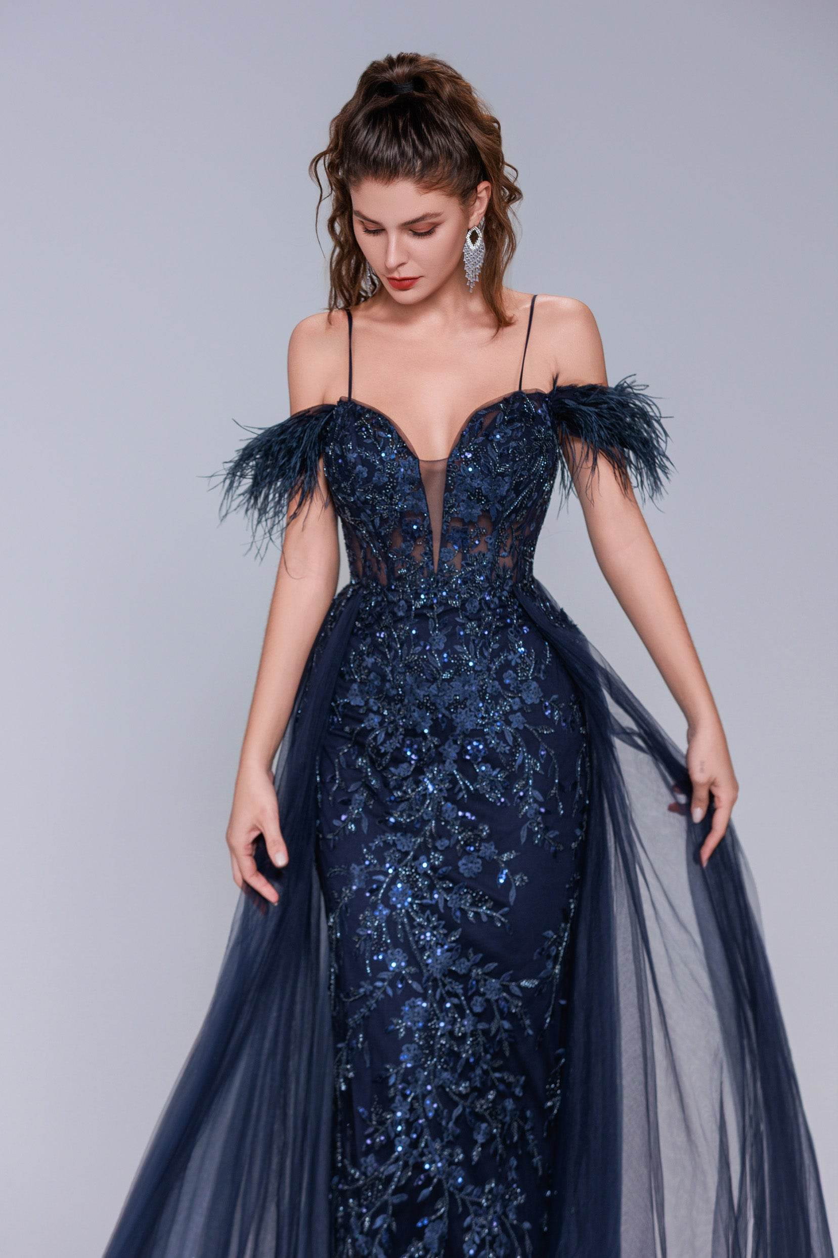 Sheath-Column Maxi Tulle Prom Dress CS1072