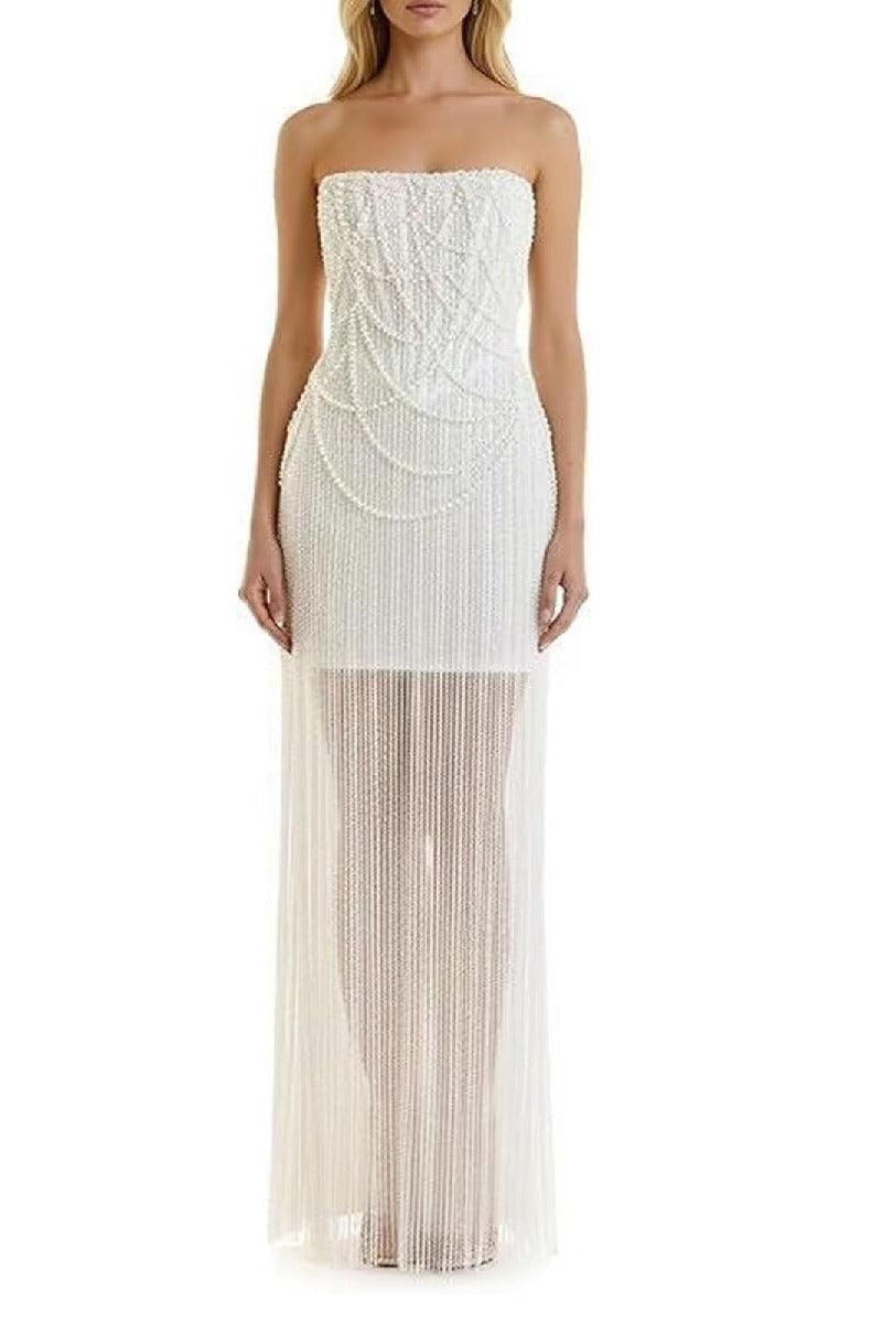 Sheath-Column Strapless Short Pearls Sequin Dress CS1075