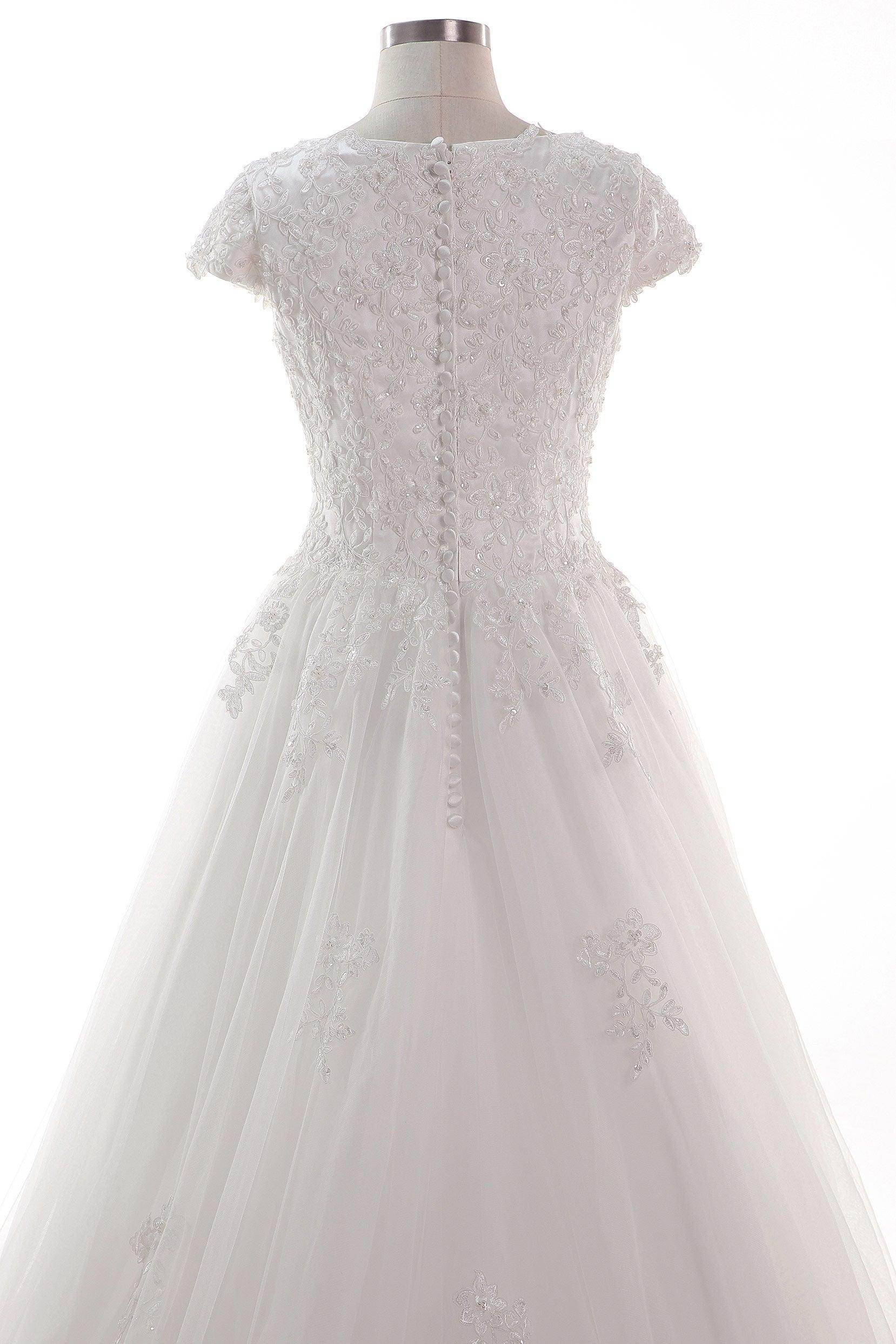 A-Line Court Train Tulle Lace Wedding Dress CW2453