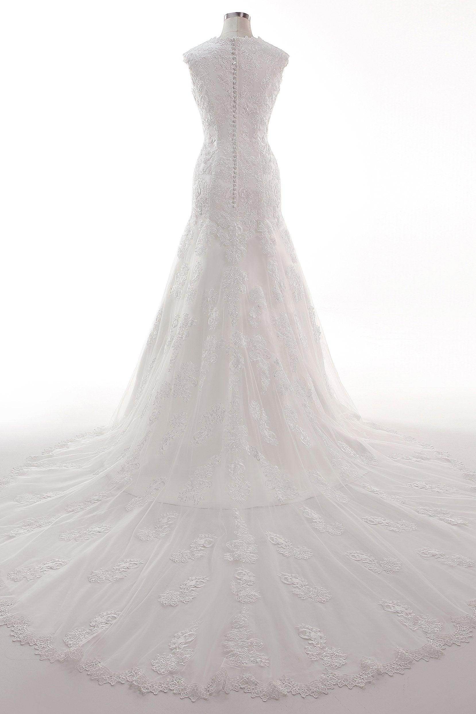 Trumpet-Mermaid Chapel Train Tulle Lace Wedding Dress CW2454
