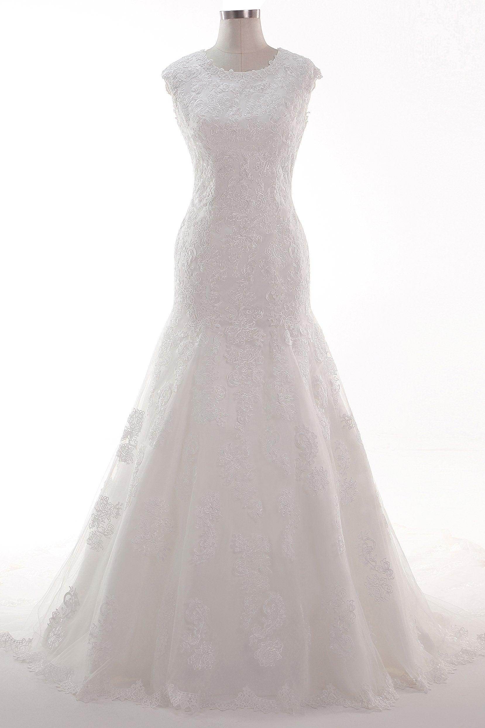 Trumpet-Mermaid Chapel Train Tulle Lace Wedding Dress CW2454