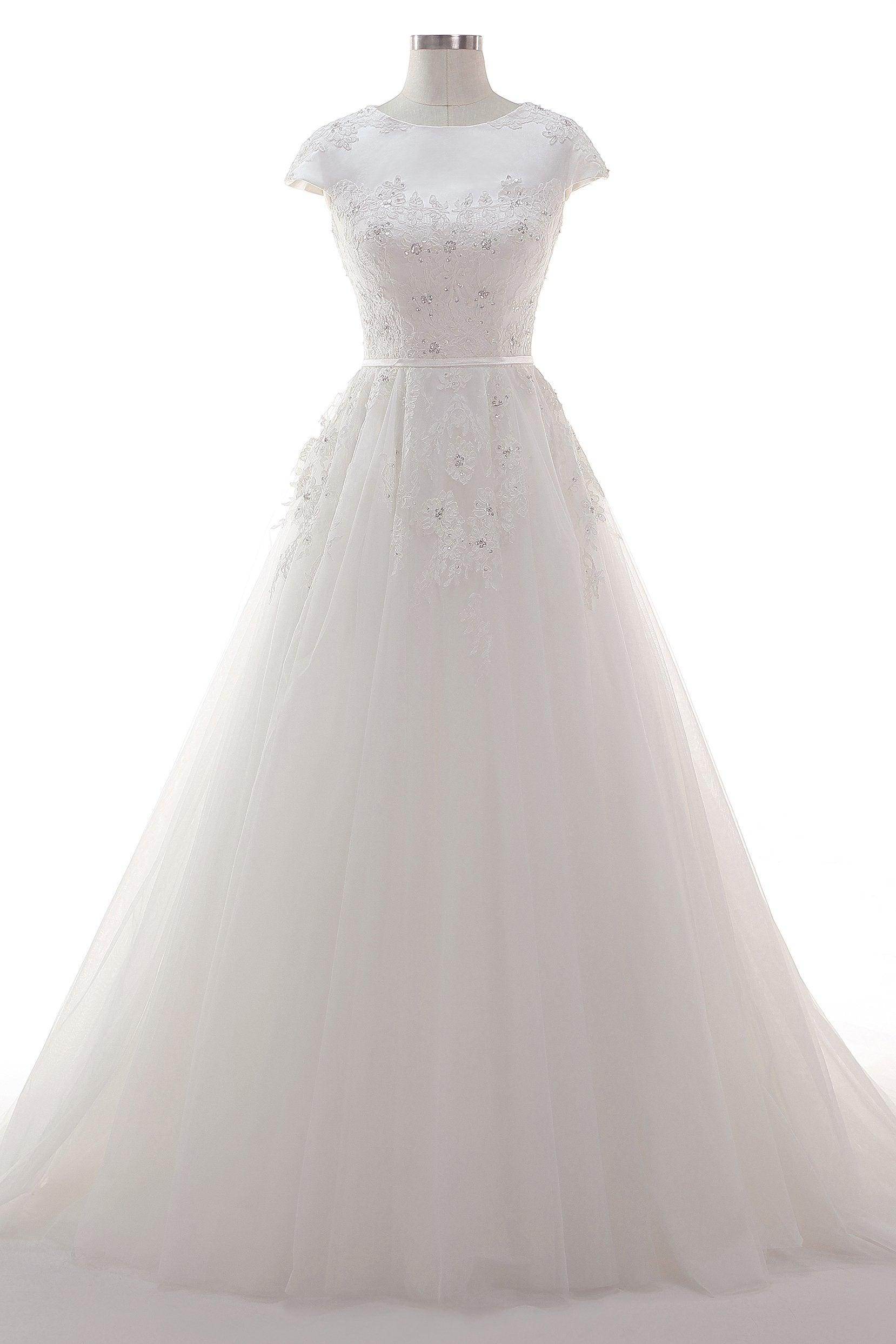 A-Line Court Train Tulle Lace Wedding Dress CW2458