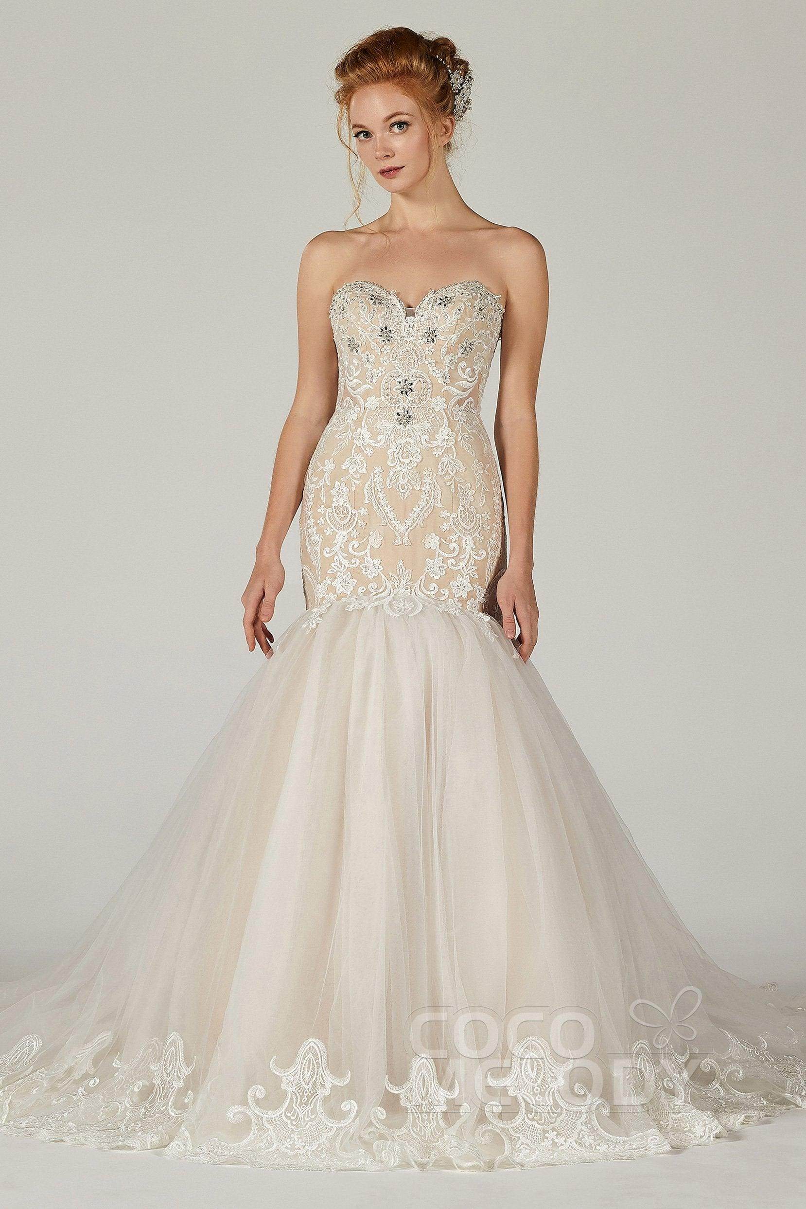 Trumpet Court Train Tulle Elastic Satin Wedding Dress CW2120
