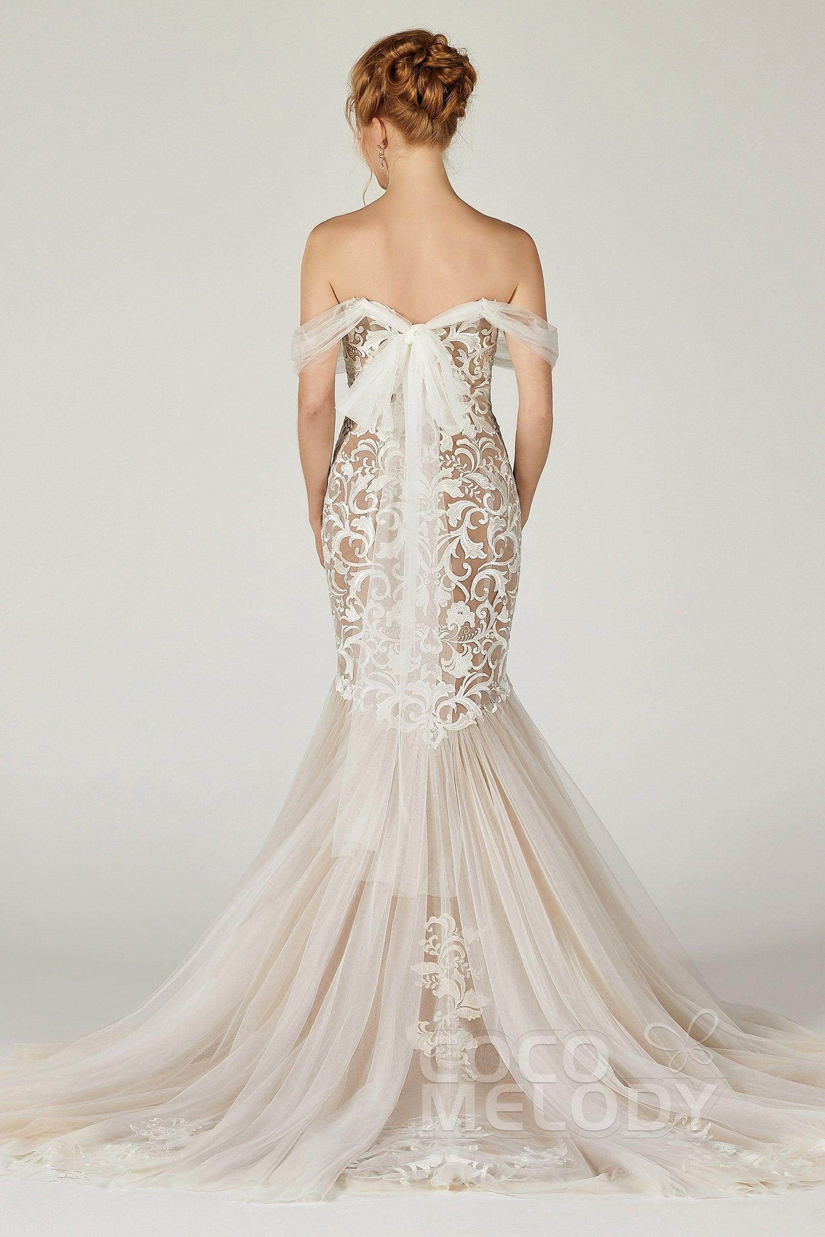Trumpet Court Train Tulle Elastic Satin Wedding Dress CW2126
