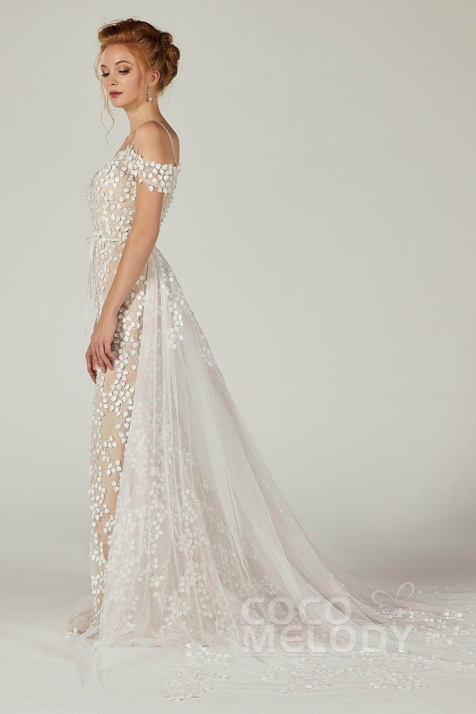 Sheath Court Train Tulle Knitted Fabric Wedding Dress CW2130