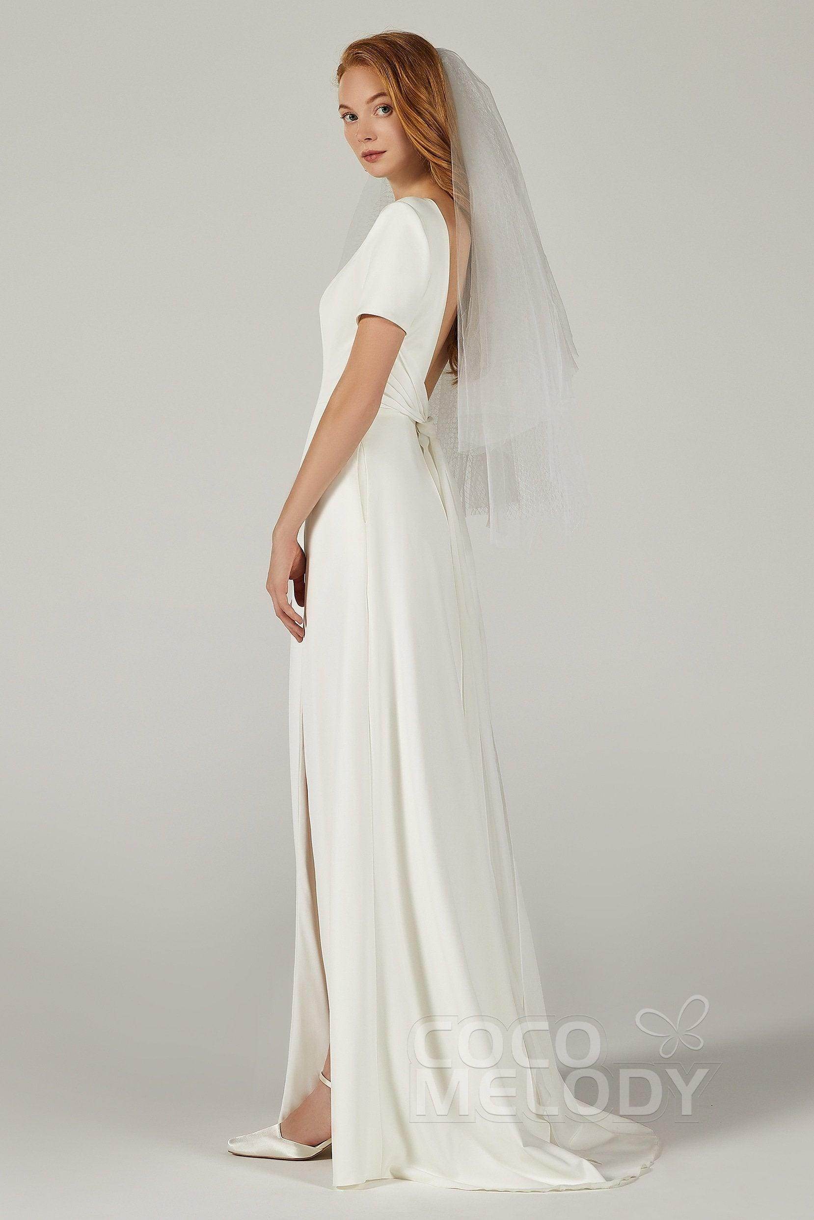A-Line Sweep-Brush Train Elastic Fabric Wedding Dress CW2214