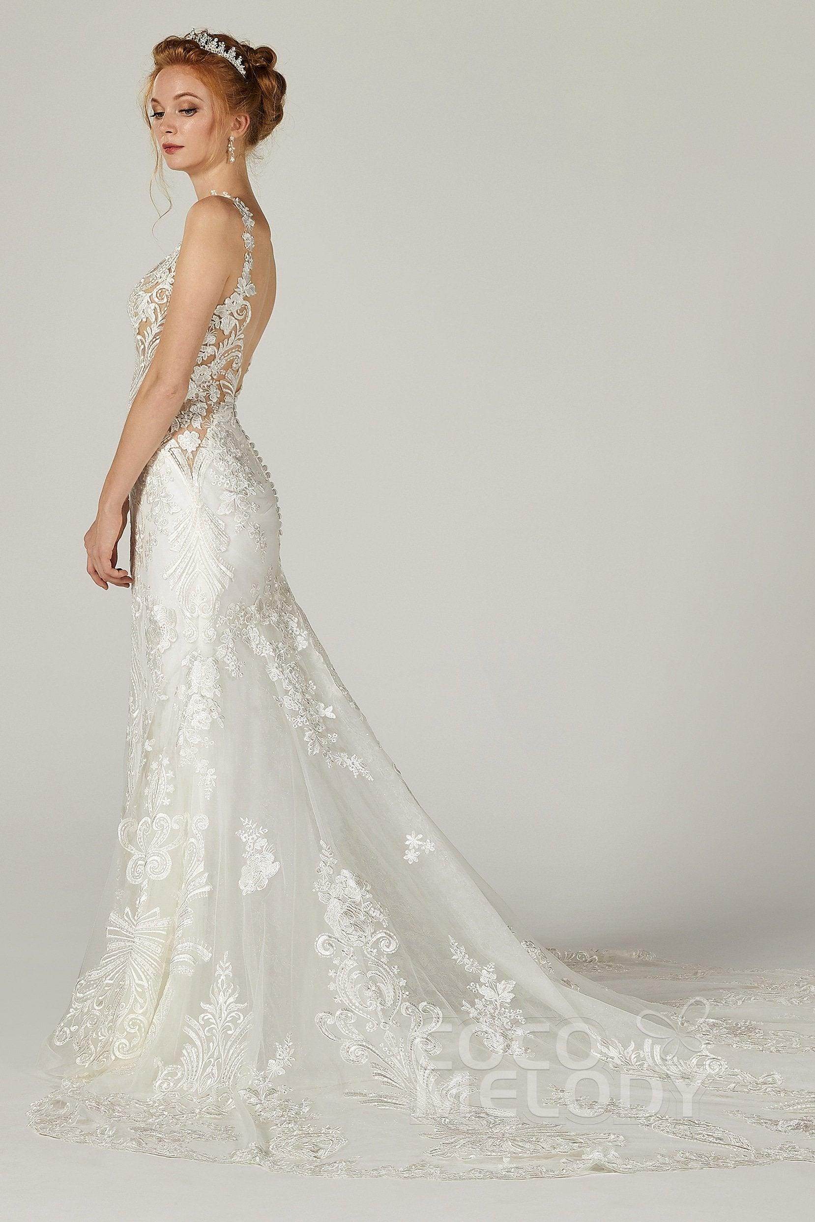 Trumpet-Mermaid Cathedral Train Tulle Wedding Dress CW2303