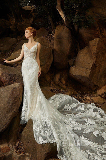 Trumpet-Mermaid Cathedral Train Tulle Wedding Dress CW2303