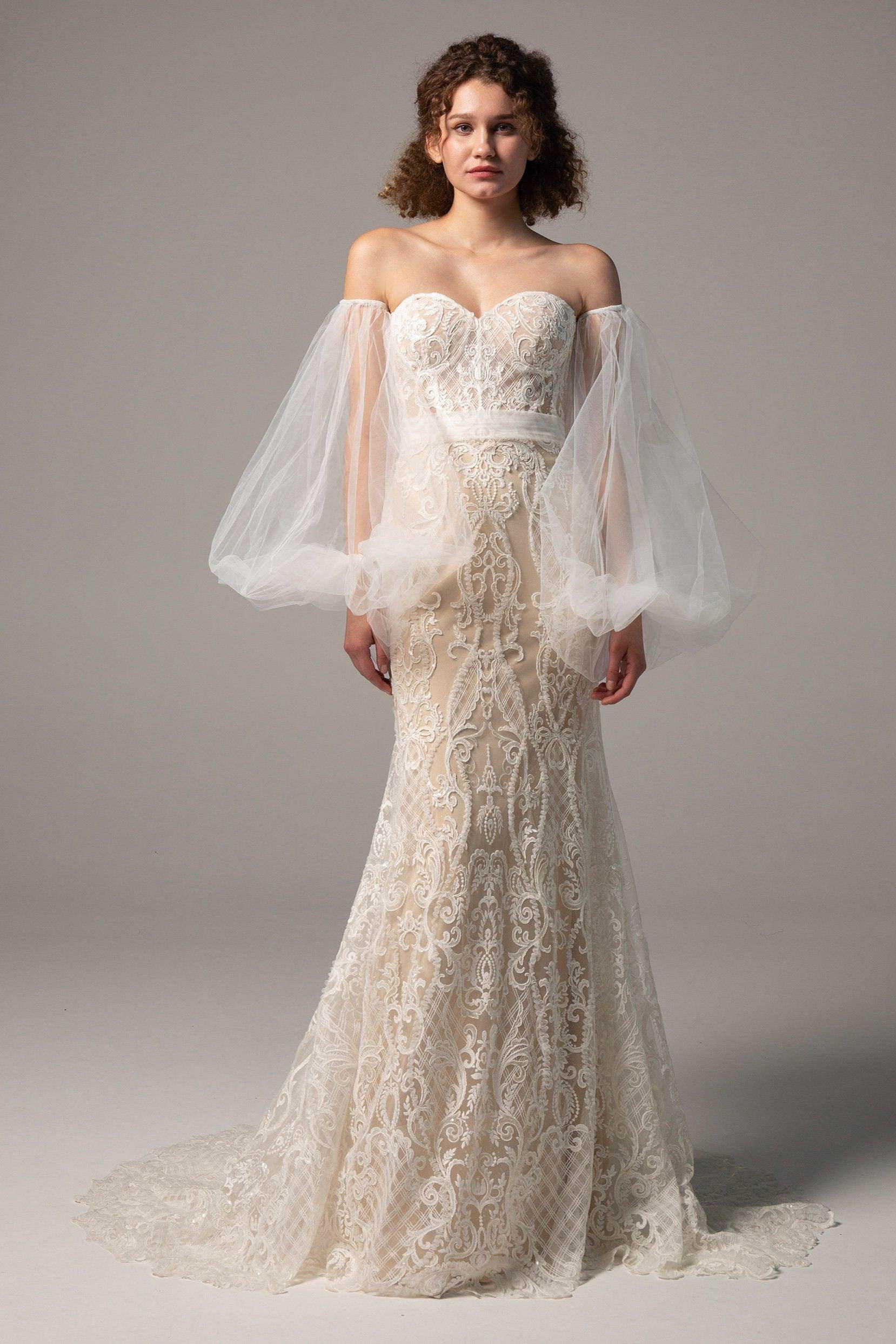 Trumpet Court Train Lace Knitted Fabric Wedding Dress CW2349