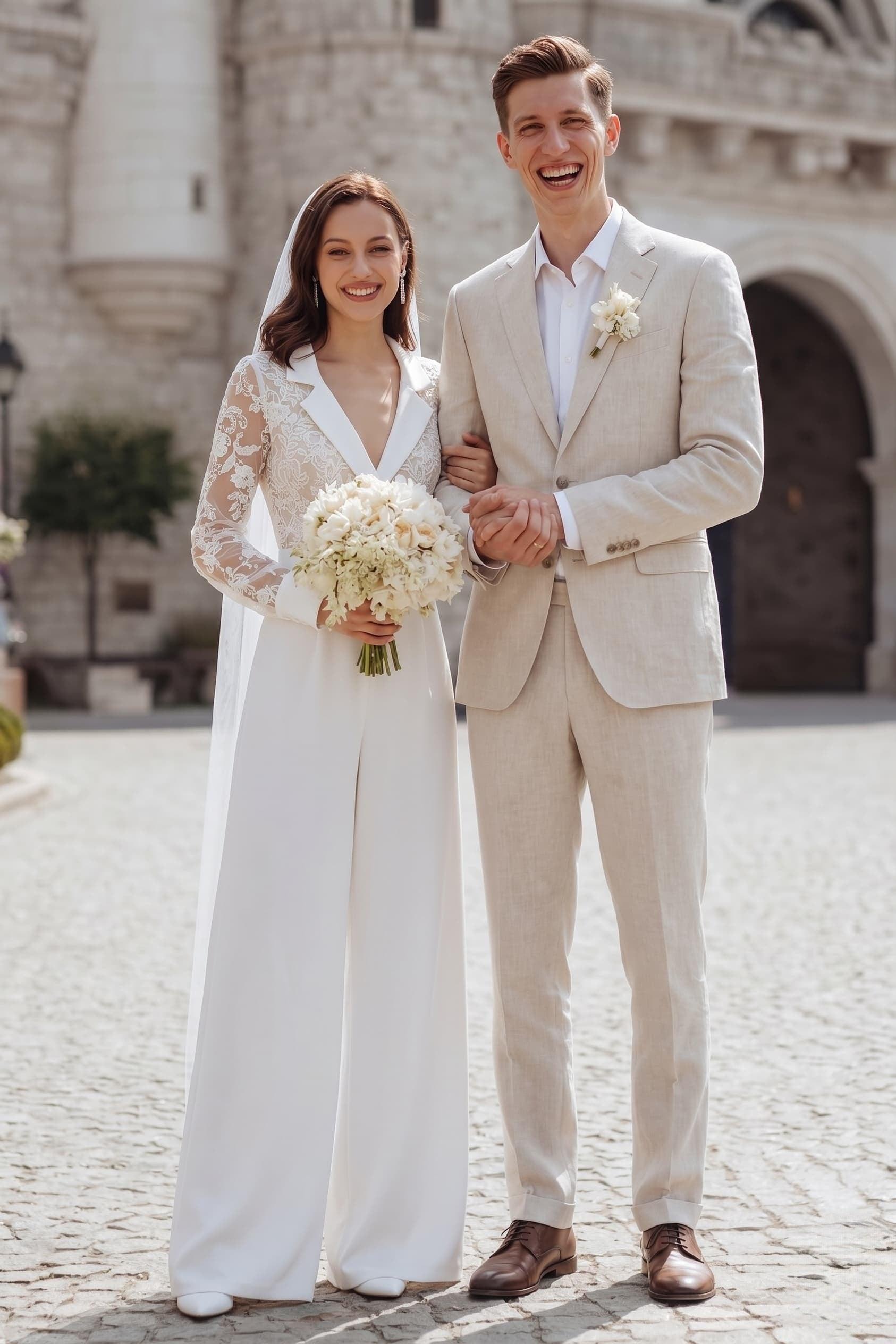 Floor Length Chiffon Tulle Wedding Jumpsuit CW2351
