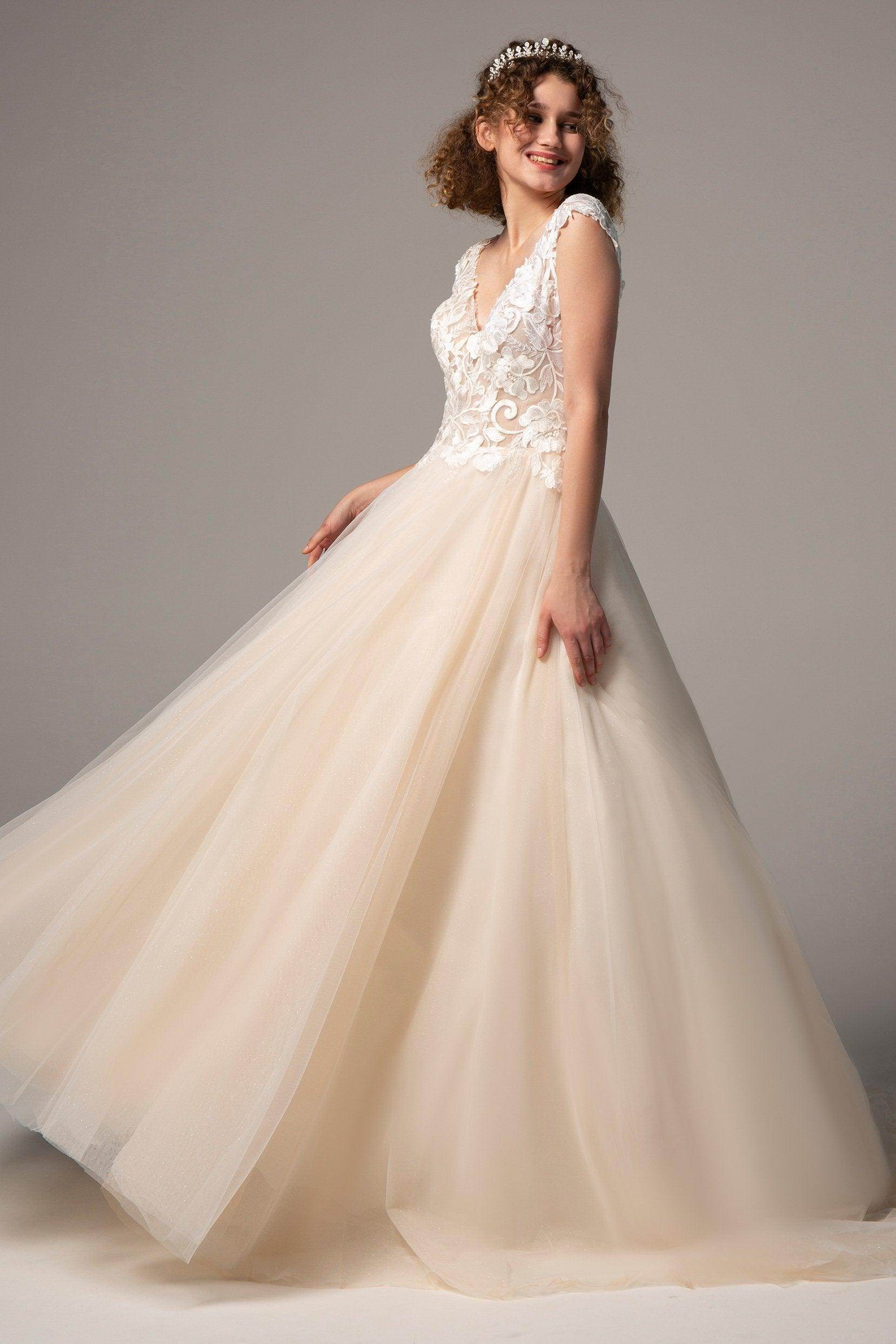 A-Line Chapel Train Tulle Wedding Dress CW2385