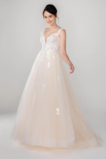 A-Line Sweep-Brush Train Tulle Lace Wedding Dress CW2536
