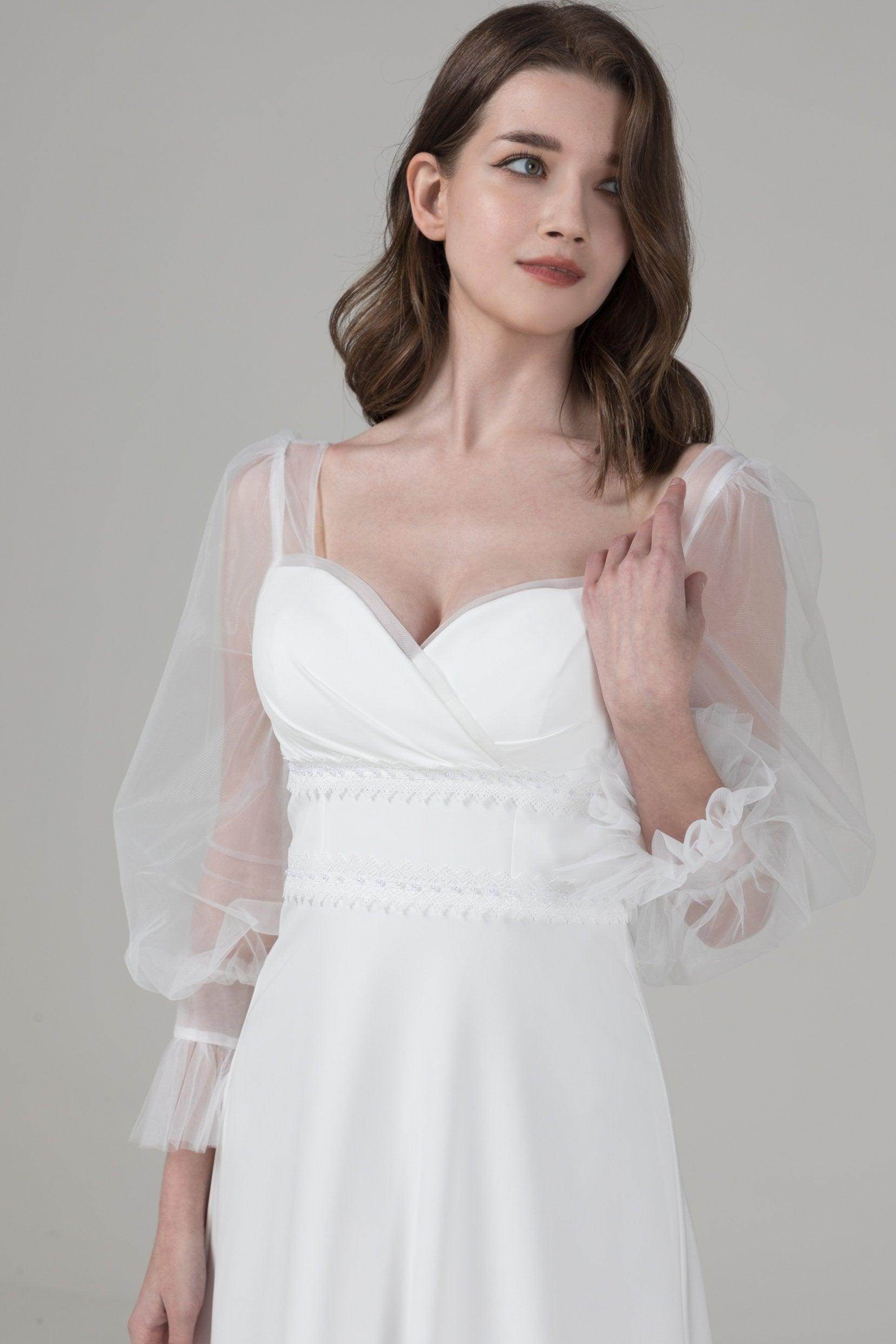 A-Line Sweep-Brush Train Elastic Cloth Wedding Dress CW2582