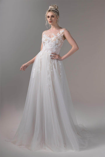 A-Line Sweep-Brush Train Lace Tulle Wedding Dress CW2653