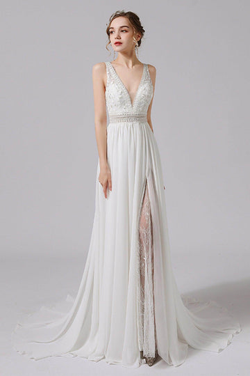 A-Line Sweep-Brush Train Lace Tulle Wedding Dress CW2705