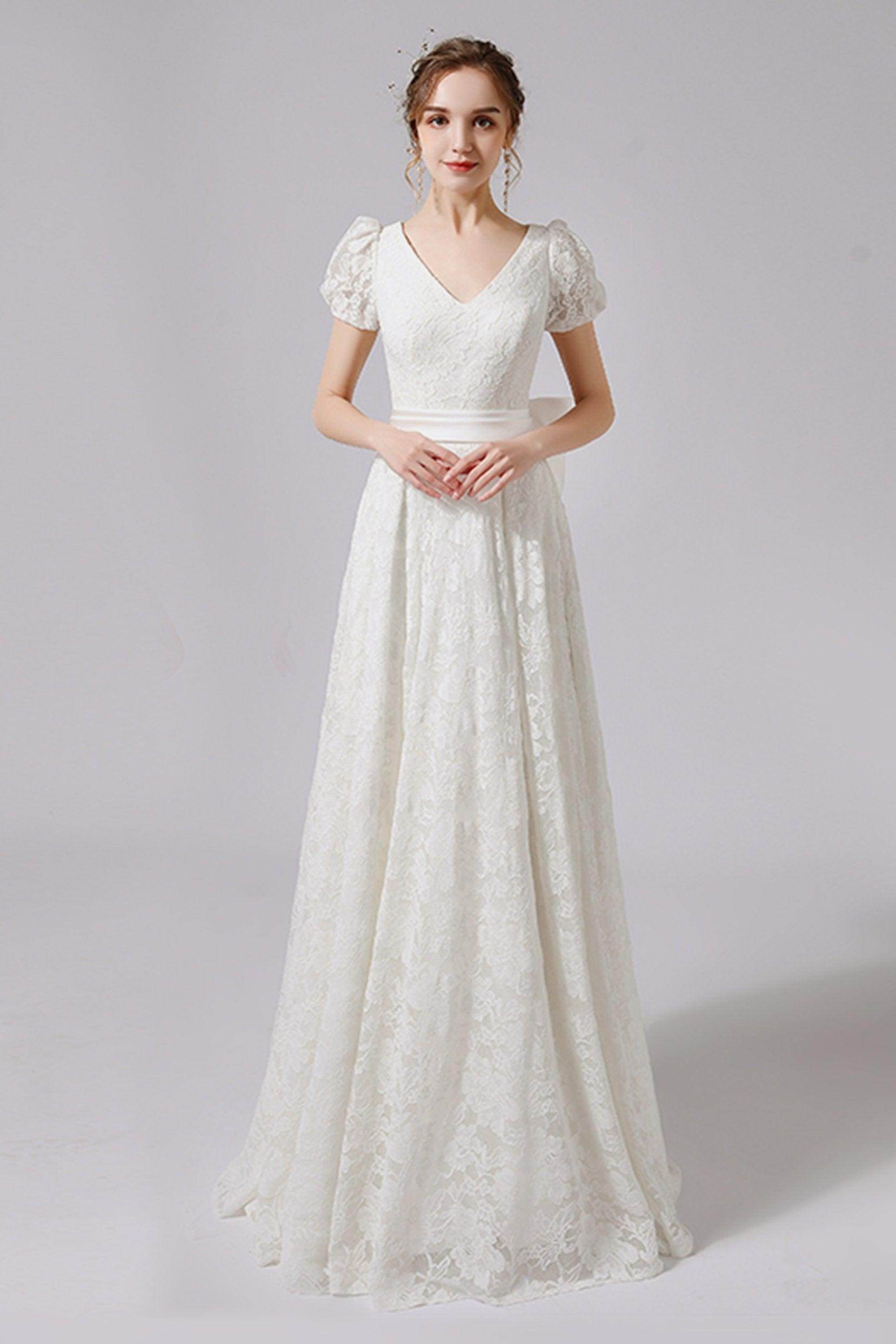 A-Line Floor Length Lace Tulle Wedding Dress CW2713