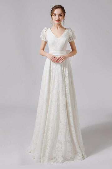 A-Line Floor Length Lace Tulle Wedding Dress CW2713