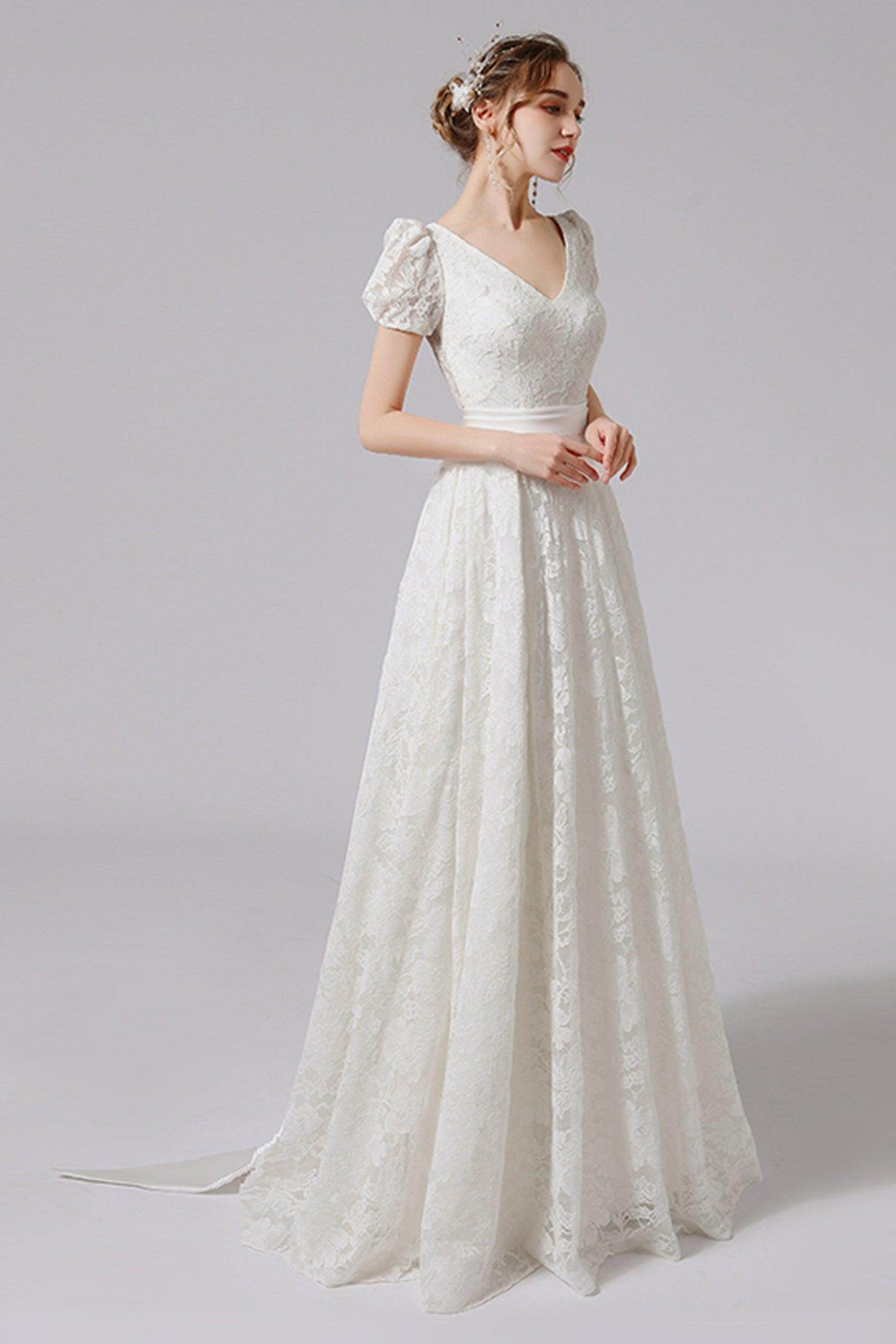 A-Line Floor Length Lace Tulle Wedding Dress CW2713