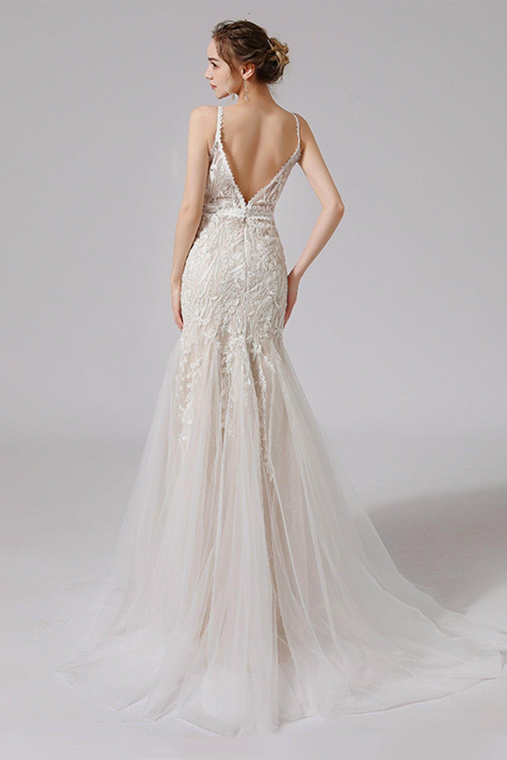 Trumpet Sweep-Brush Train Lace Tulle Wedding Dress CW2719