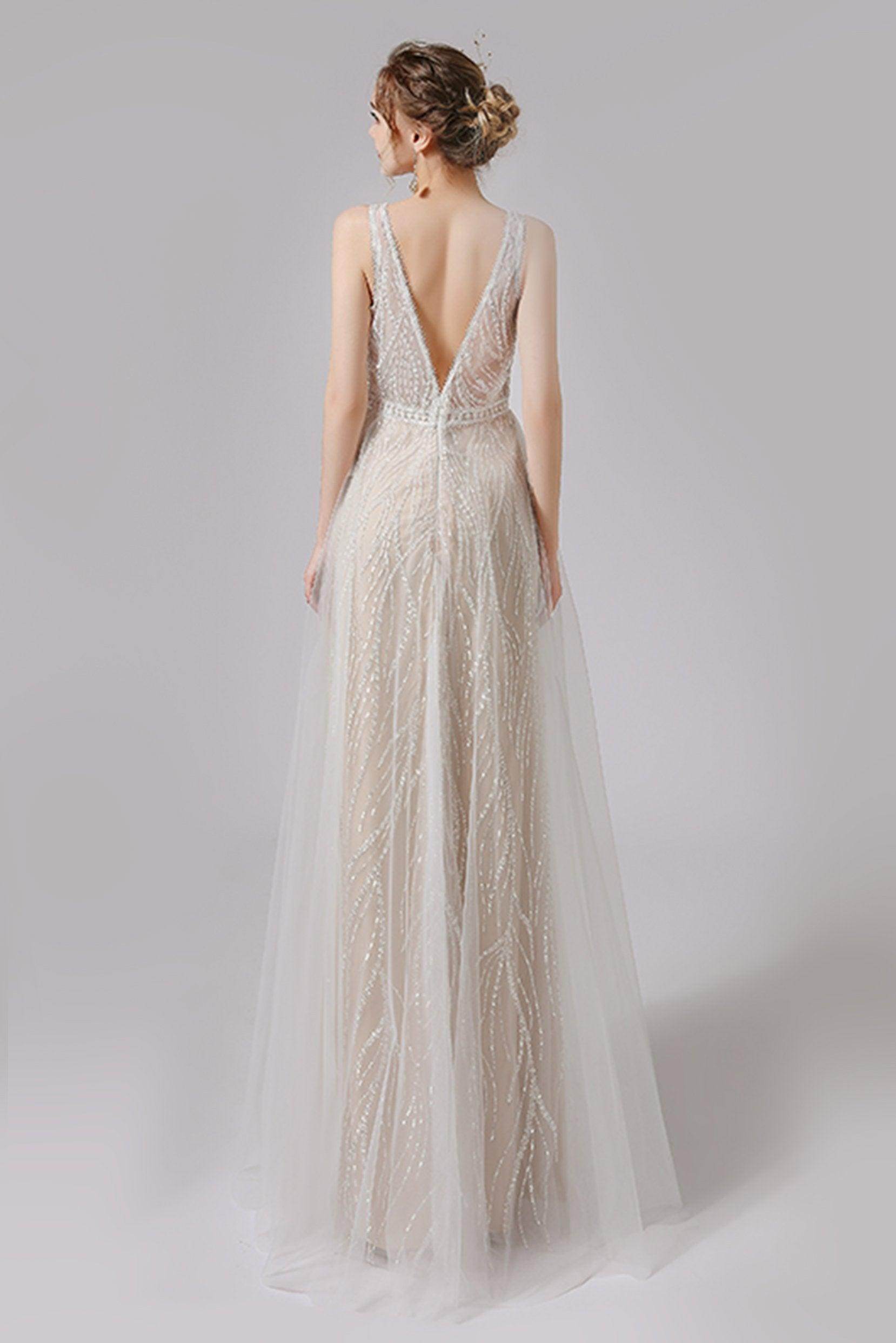 A-Line Floor Length Lace Tulle Wedding Dress CW2722
