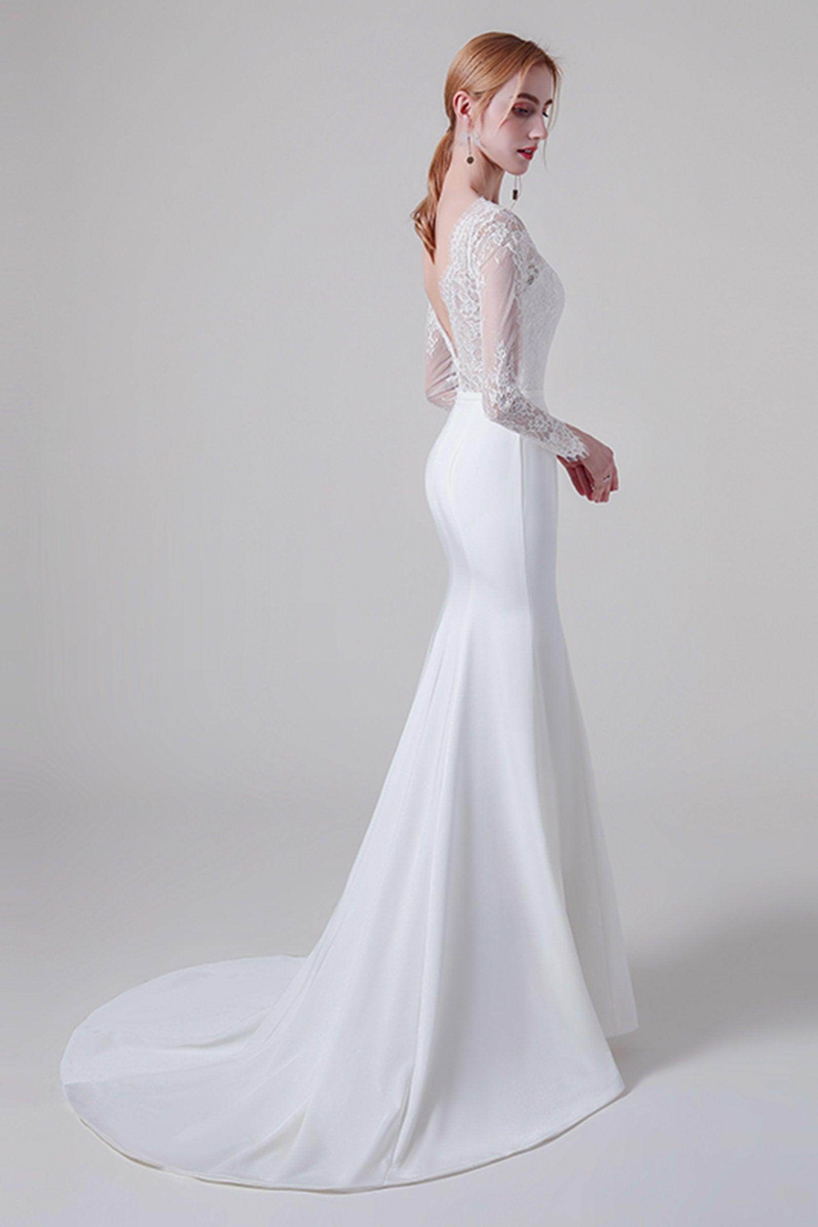 Trumpet Sweep-Brush Train Lace Elastic Cloth Wedding Dress CW2746