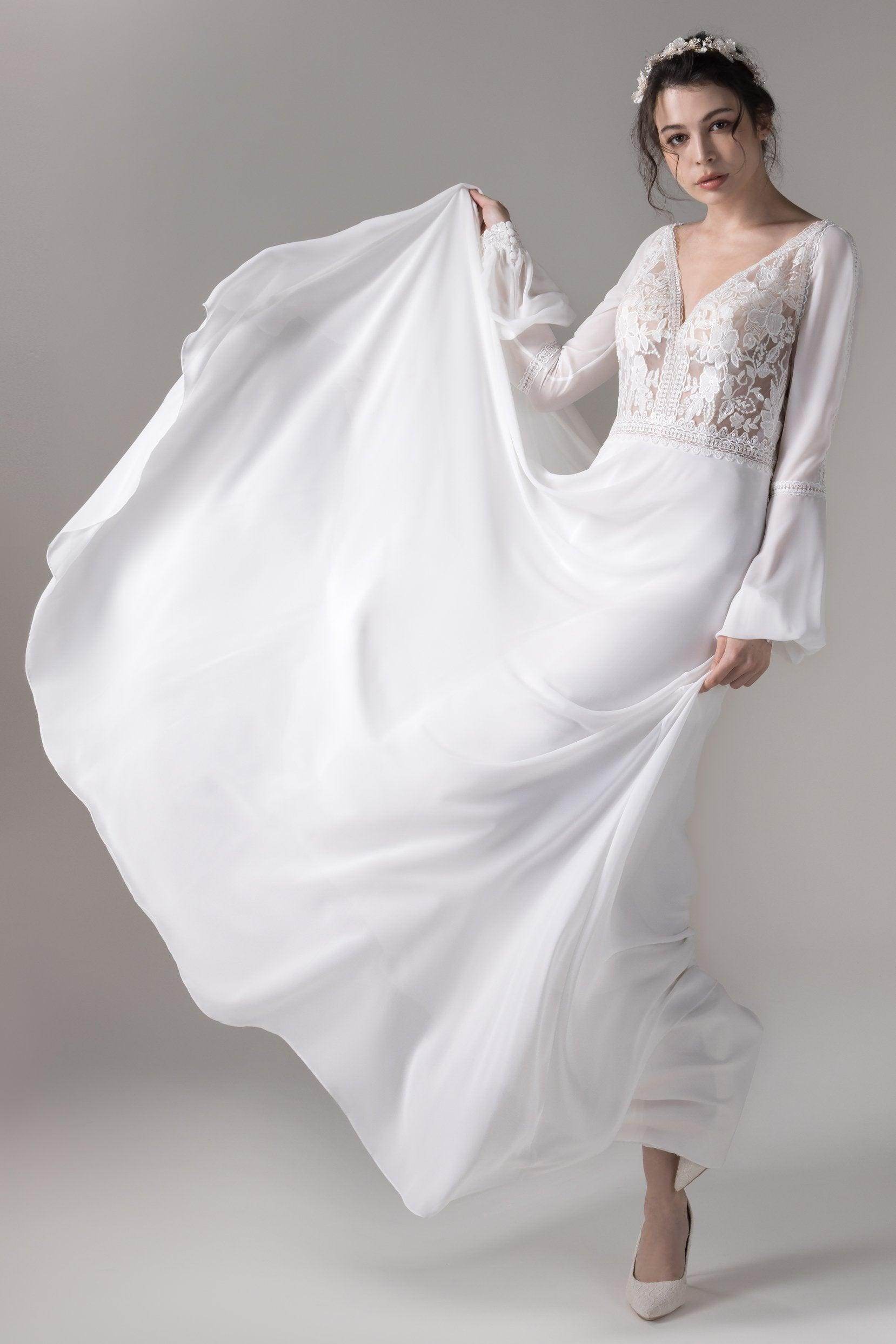 A-Line Floor Length Lace Chiffon Wedding Dress CW2778