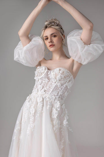 A-Line Court Train Lace Tulle Wedding Dress CW2794