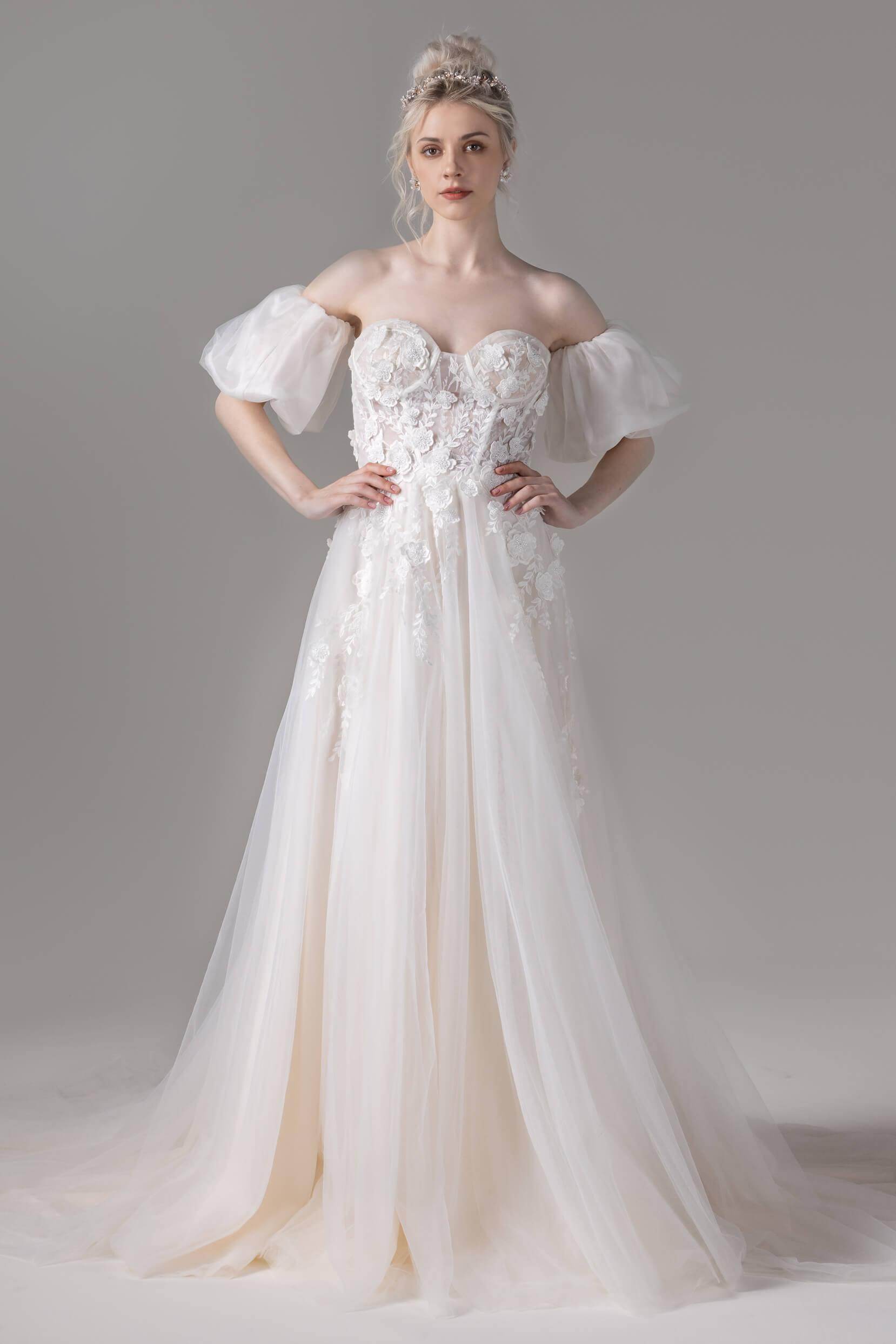 A-Line Court Train Lace Tulle Wedding Dress CW2794