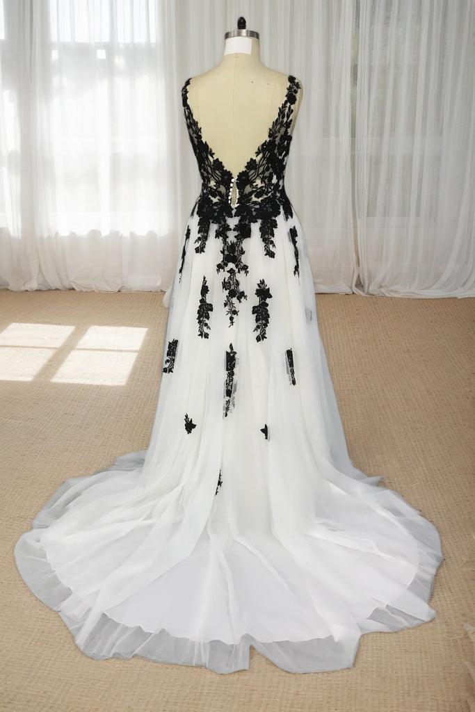A-Line Chapel Train Lace Tulle Wedding Dress CW2806