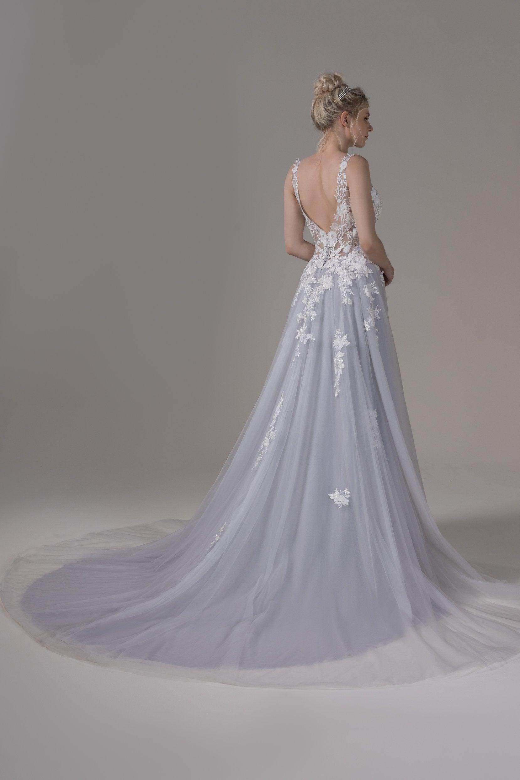 A-Line Chapel Train Lace Tulle Wedding Dress CW2806