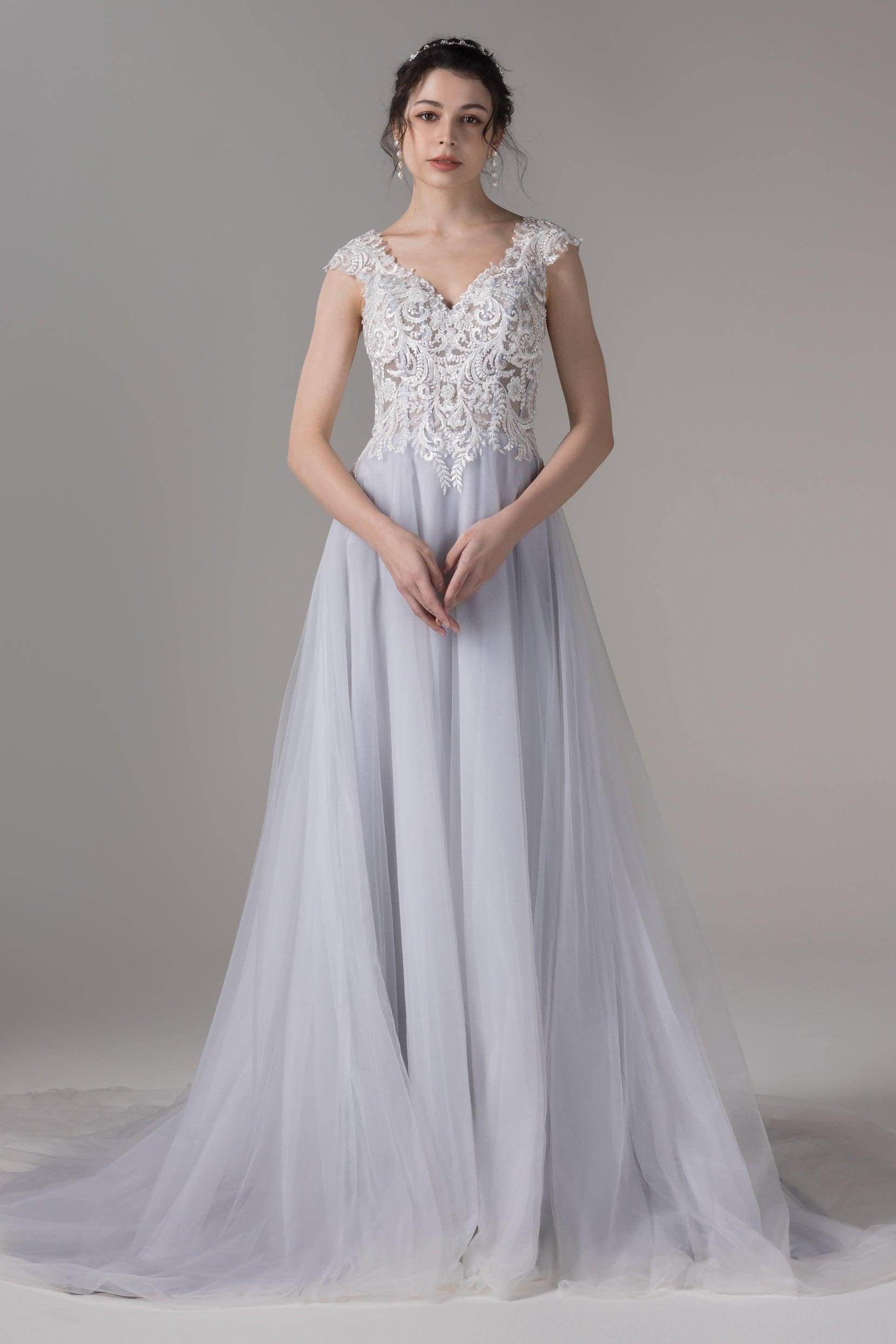 A-Line Chapel Train Lace Tulle Wedding Dress CW2808