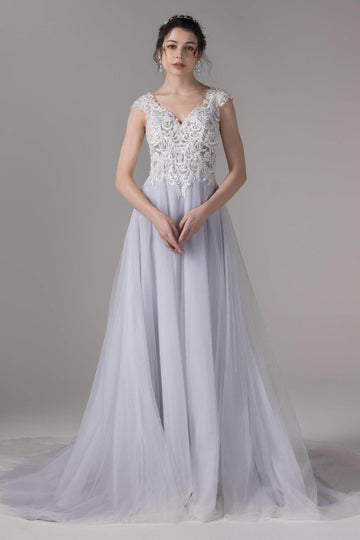 A-Line Chapel Train Lace Tulle Wedding Dress CW2808