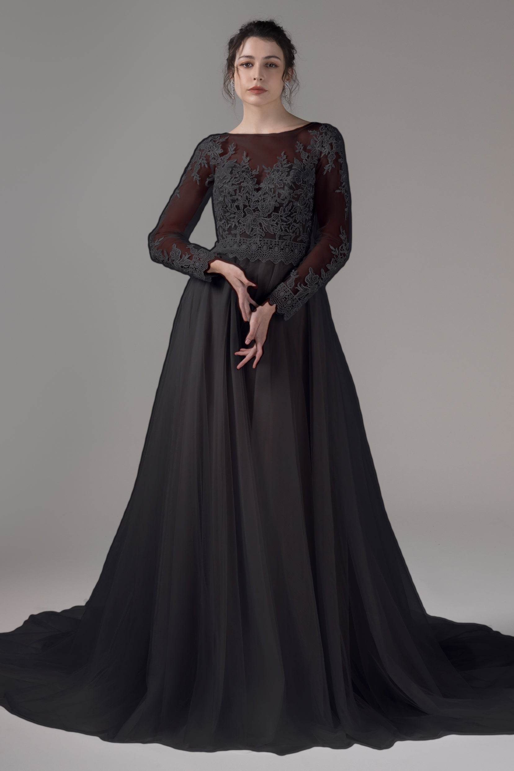 A-Line Chapel Train Lace Tulle Wedding Dress CW2809