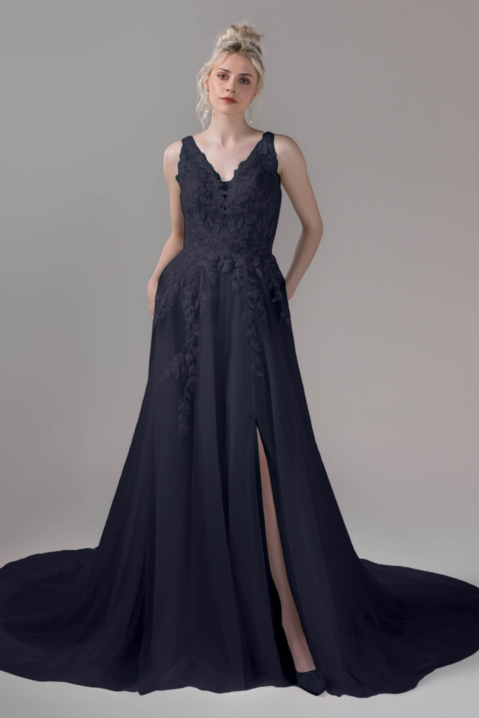 A-Line Chapel Train Lace Tulle Wedding Dress CW2810